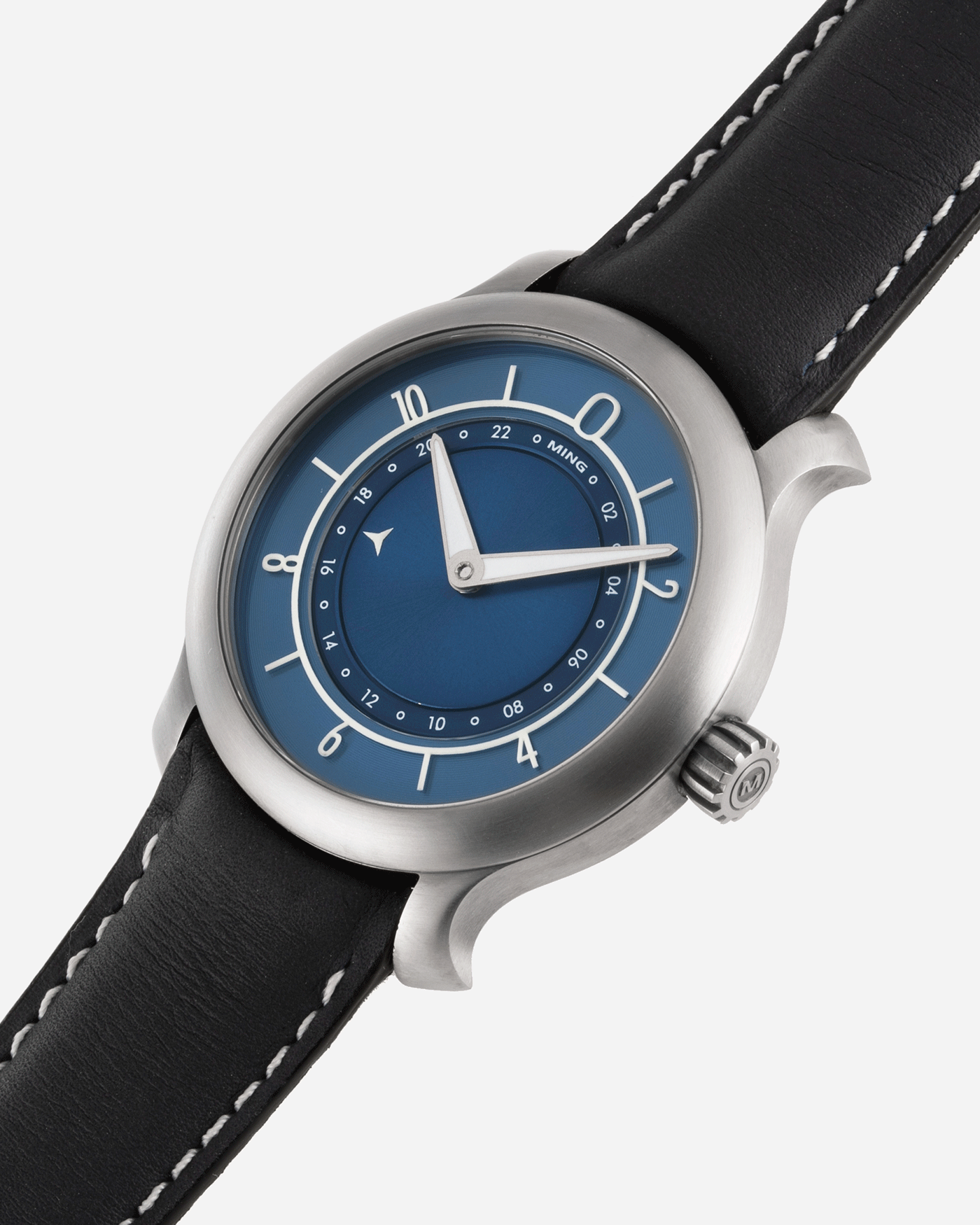 Brand: Ming Year: 2018 Model: 17.03 Material: Grade 2 Titanium Movement: Self-Winding Sellita SW 330-1 Case Diameter: 38mm Strap: Jean Rousseau Blue Grey Smooth Calf for MING