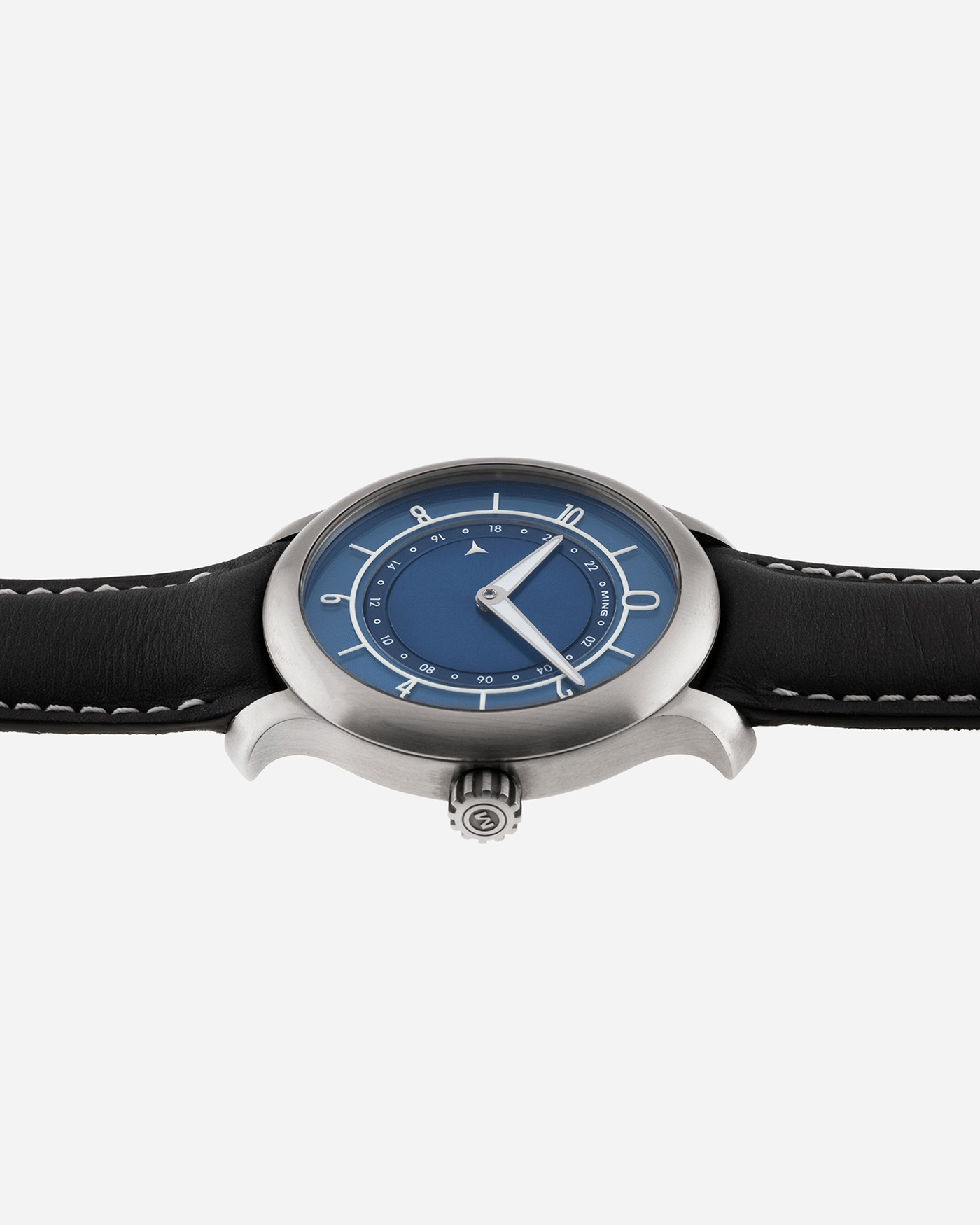 Brand: Ming Year: 2018 Model: 17.03 Material: Grade 2 Titanium Movement: Self-Winding Sellita SW 330-1 Case Diameter: 38mm Strap: Jean Rousseau Blue Grey Smooth Calf for MING