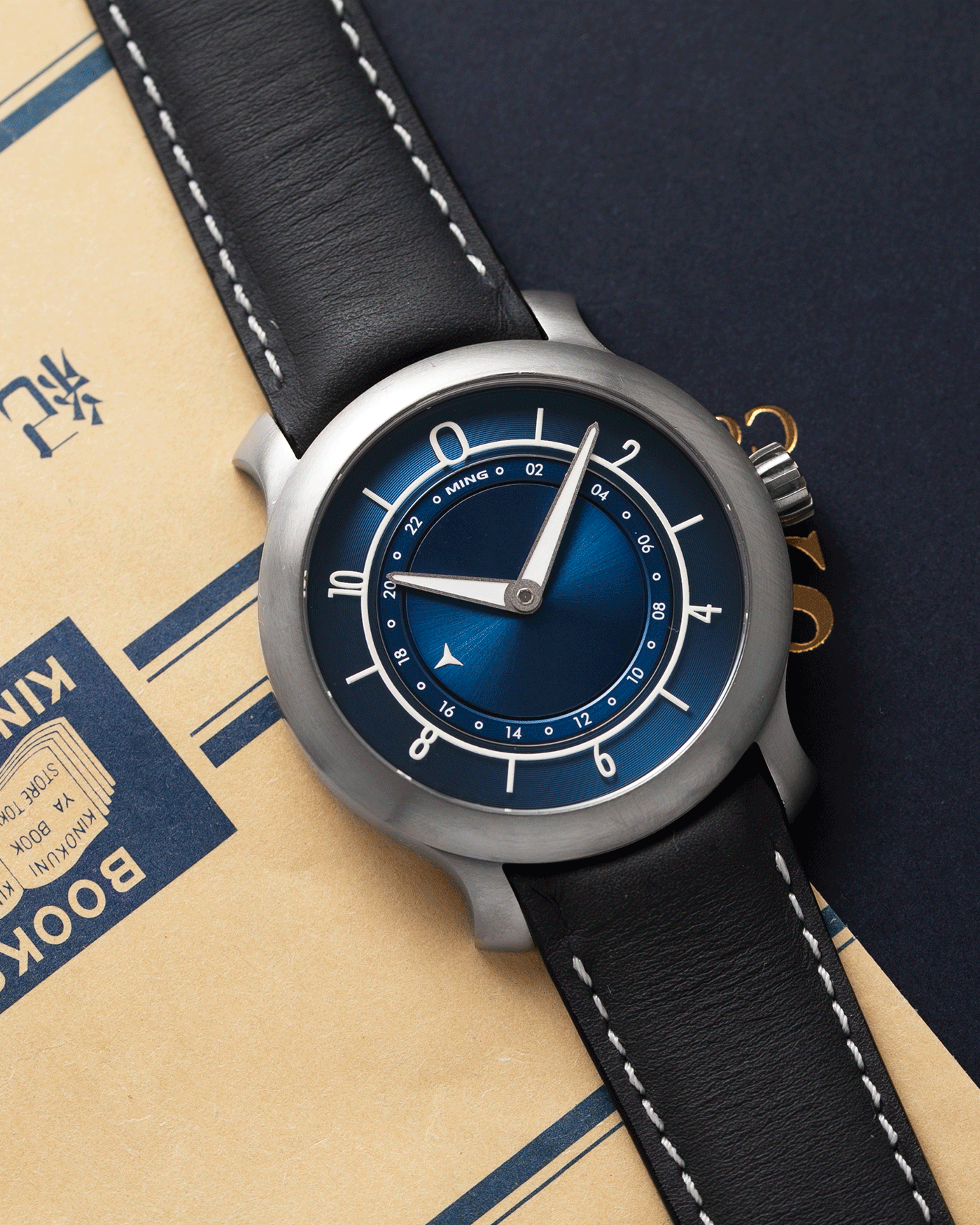 Brand: Ming Year: 2018 Model: 17.03 Material: Grade 2 Titanium Movement: Self-Winding Sellita SW 330-1 Case Diameter: 38mm Strap: Jean Rousseau Blue Grey Smooth Calf for MING