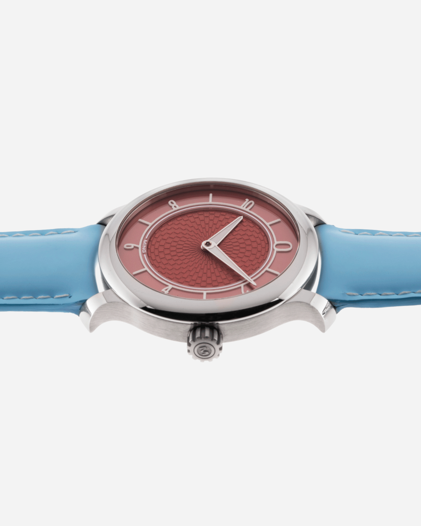Brand: Ming Year: 2019 Model: 17.06 Material: Stainless Steel Movement: Heavily Modified ETA 2824-2 Case Diameter: 38mm Strap: Jean Rousseau Light Blue Watersafe Rubber for MING