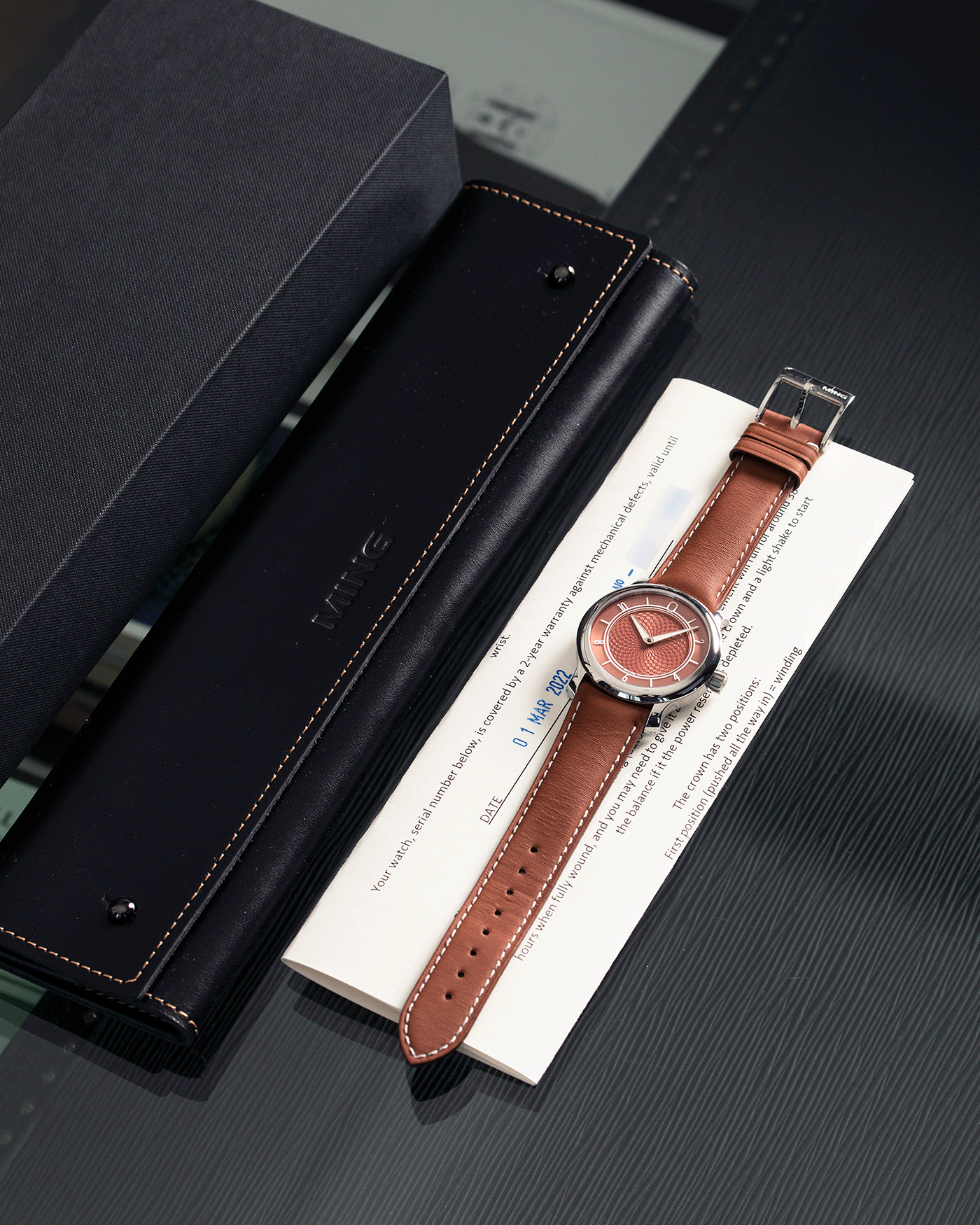 Brand: Ming Year: 2019 Model: 17.06 Material: Stainless Steel Movement: Heavily Modified ETA 2824-2 Case Diameter: 38mm Strap: Jean Rousseau Brown Smooth Calf for MING