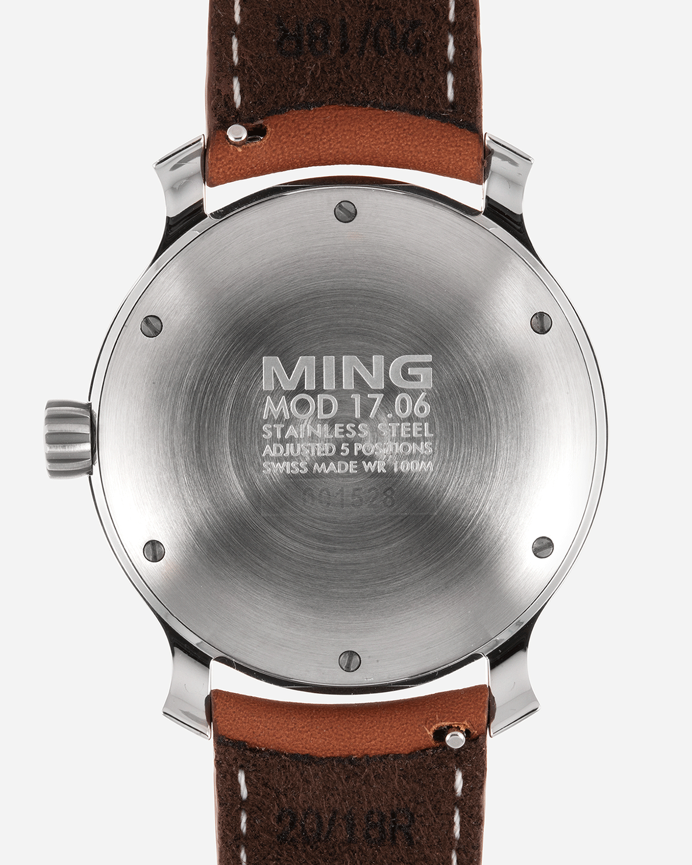 Brand: Ming Year: 2019 Model: 17.06 Material: Stainless Steel Movement: Heavily Modified ETA 2824-2 Case Diameter: 38mm Strap: Jean Rousseau Brown Smooth Calf for MINGBrand: Ming Year: 2019 Model: 17.06 Material: Stainless Steel Movement: Heavily Modified ETA 2824-2 Case Diameter: 38mm Strap: Jean Rousseau Brown Smooth Calf for MING