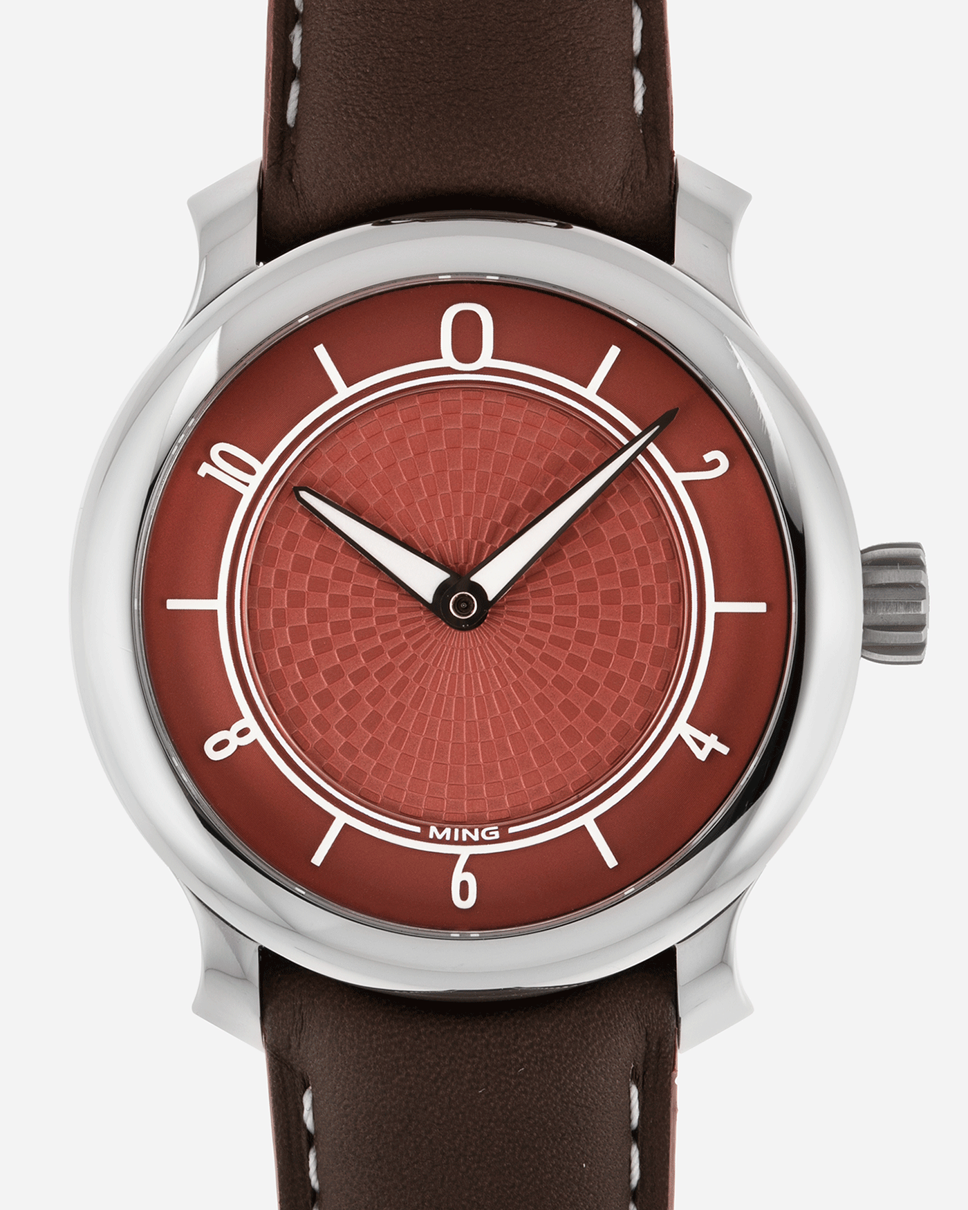 Brand: Ming Year: 2019 Model: 17.06 Material: Stainless Steel Movement: Heavily Modified ETA 2824-2 Case Diameter: 38mm Strap: Jean Rousseau Brown Smooth Calf for MING