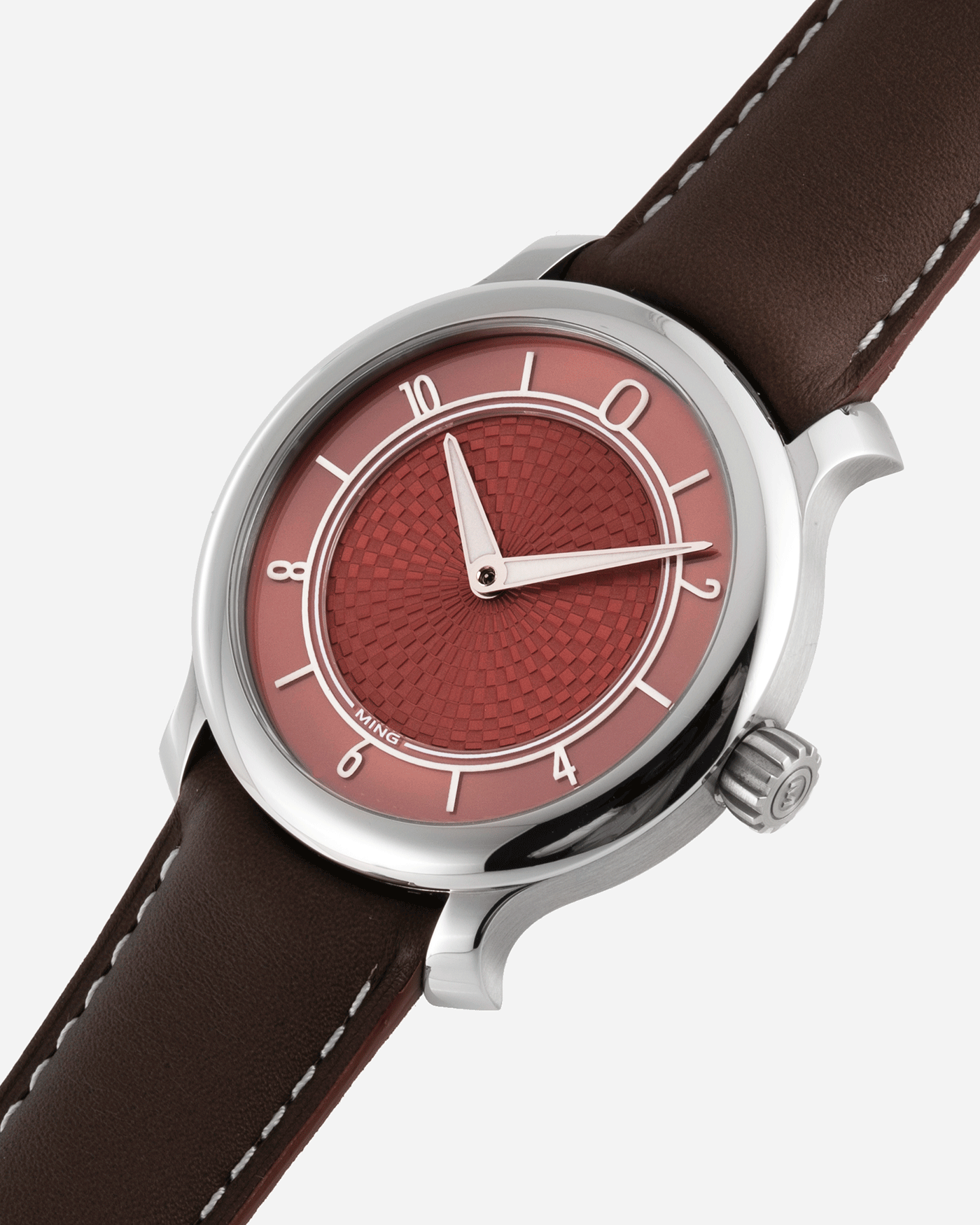 Brand: Ming Year: 2019 Model: 17.06 Material: Stainless Steel Movement: Heavily Modified ETA 2824-2 Case Diameter: 38mm Strap: Jean Rousseau Brown Smooth Calf for MING