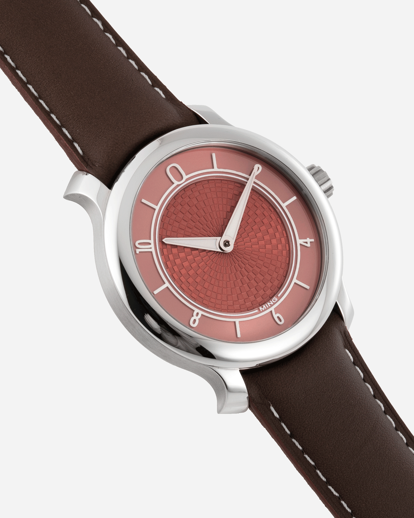 Brand: Ming Year: 2019 Model: 17.06 Material: Stainless Steel Movement: Heavily Modified ETA 2824-2 Case Diameter: 38mm Strap: Jean Rousseau Brown Smooth Calf for MING