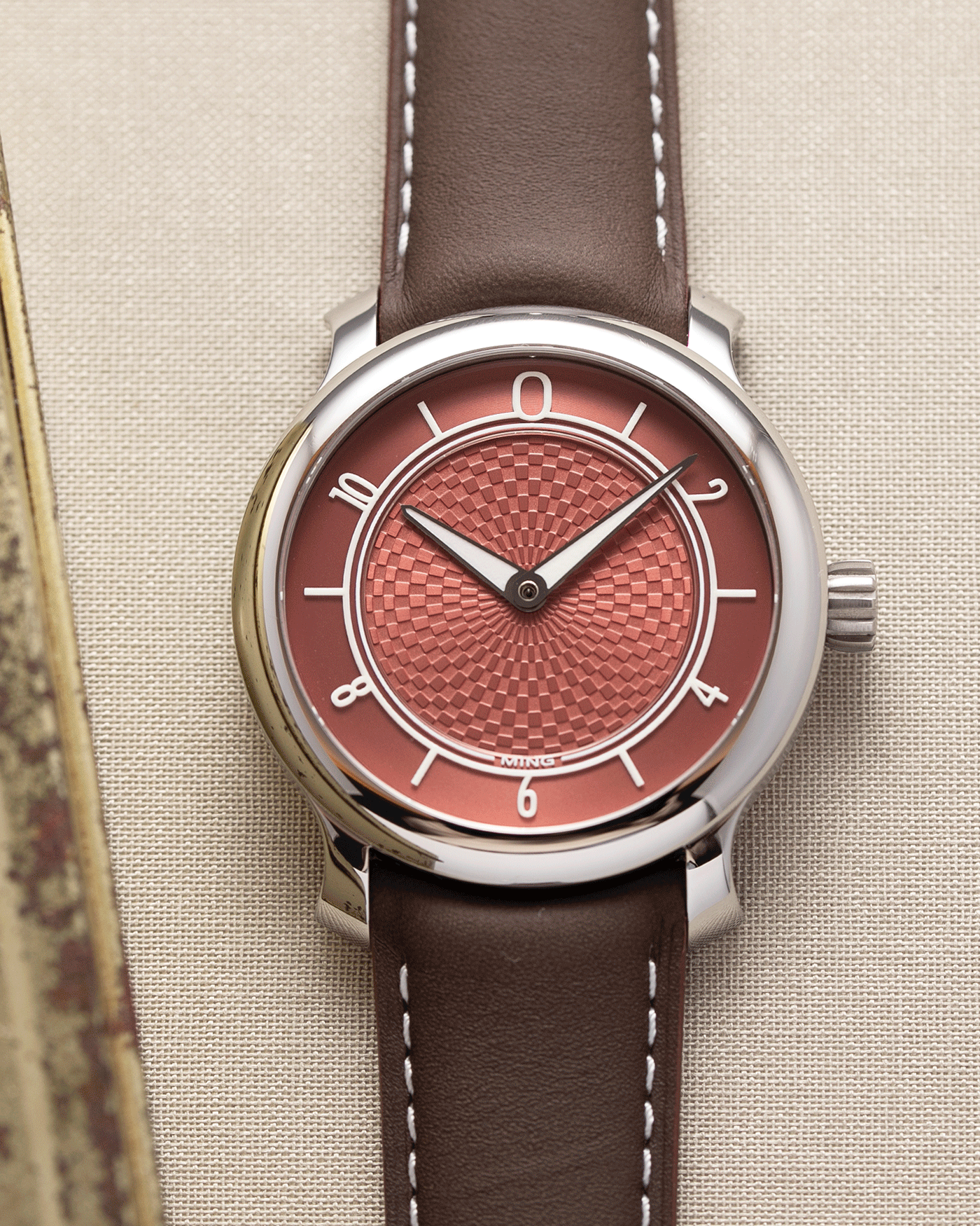 Brand: Ming Year: 2019 Model: 17.06 Material: Stainless Steel Movement: Heavily Modified ETA 2824-2 Case Diameter: 38mm Strap: Jean Rousseau Brown Smooth Calf for MING