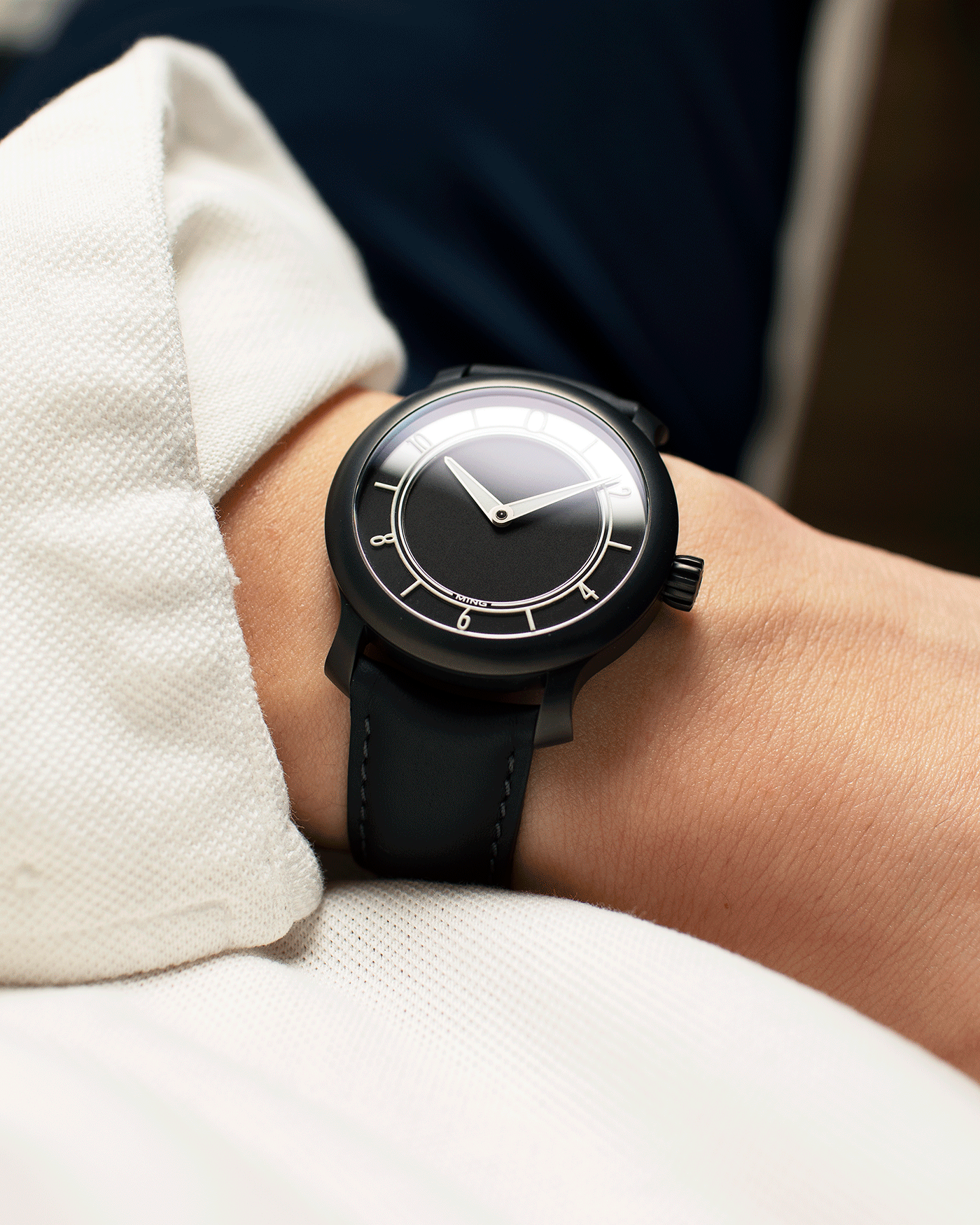 Brand: Ming Year: 2019 Model: 17.06 Monolith Material: Stainless Steel Movement: Heavily Modified ETA 2824-2 Case Diameter: 38mm Strap: Jean Rousseau Black Calf Strap for MINGBrand: Ming Year: 2019 Model: 17.06 Monolith Material: Stainless Steel Movement: Heavily Modified ETA 2824-2 Case Diameter: 38mm Strap: Jean Rousseau Black Calf Strap for MING