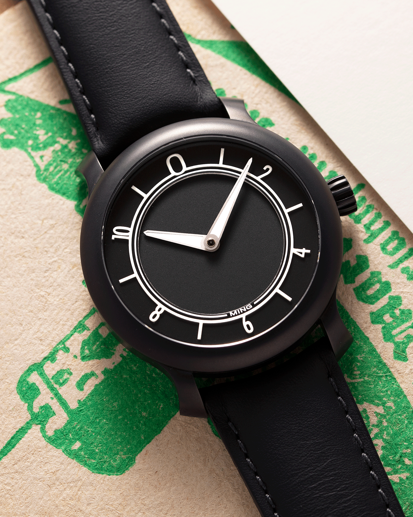 Brand: Ming Year: 2019 Model: 17.06 Monolith Material: Stainless Steel Movement: Heavily Modified ETA 2824-2 Case Diameter: 38mm Strap: Jean Rousseau Black Calf Strap for MING
