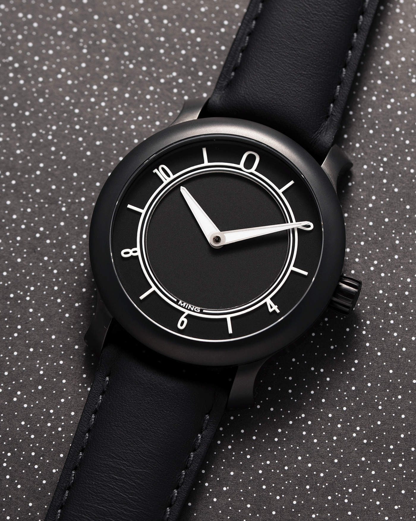 Brand: Ming Year: 2019 Model: 17.06 Monolith Material: Stainless Steel Movement: Heavily Modified ETA 2824-2 Case Diameter: 38mm Strap: Jean Rousseau Black Calf Strap for MING