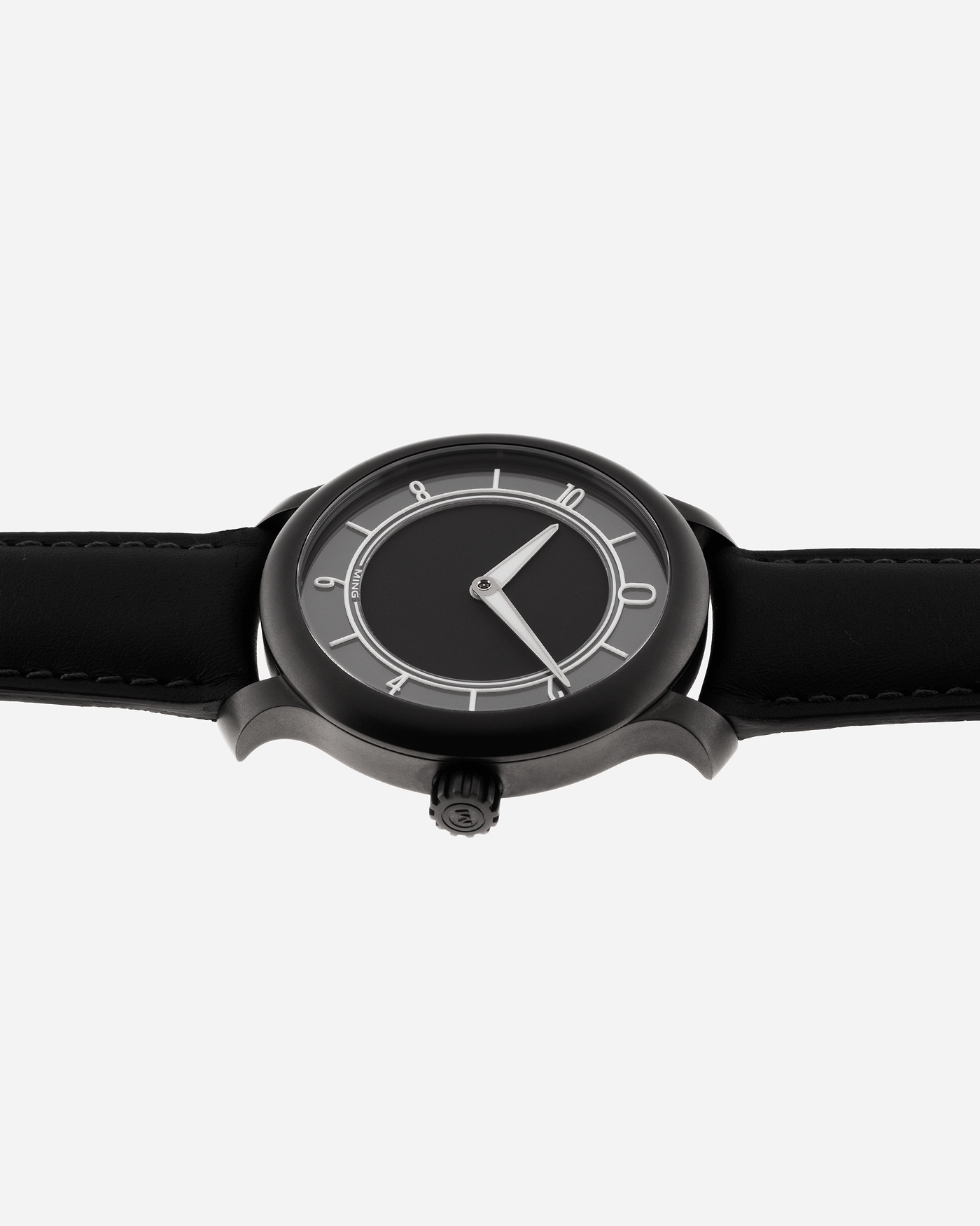 Brand: Ming Year: 2019 Model: 17.06 Monolith Material: Stainless Steel Movement: Heavily Modified ETA 2824-2 Case Diameter: 38mm Strap: Jean Rousseau Black Calf Strap for MING