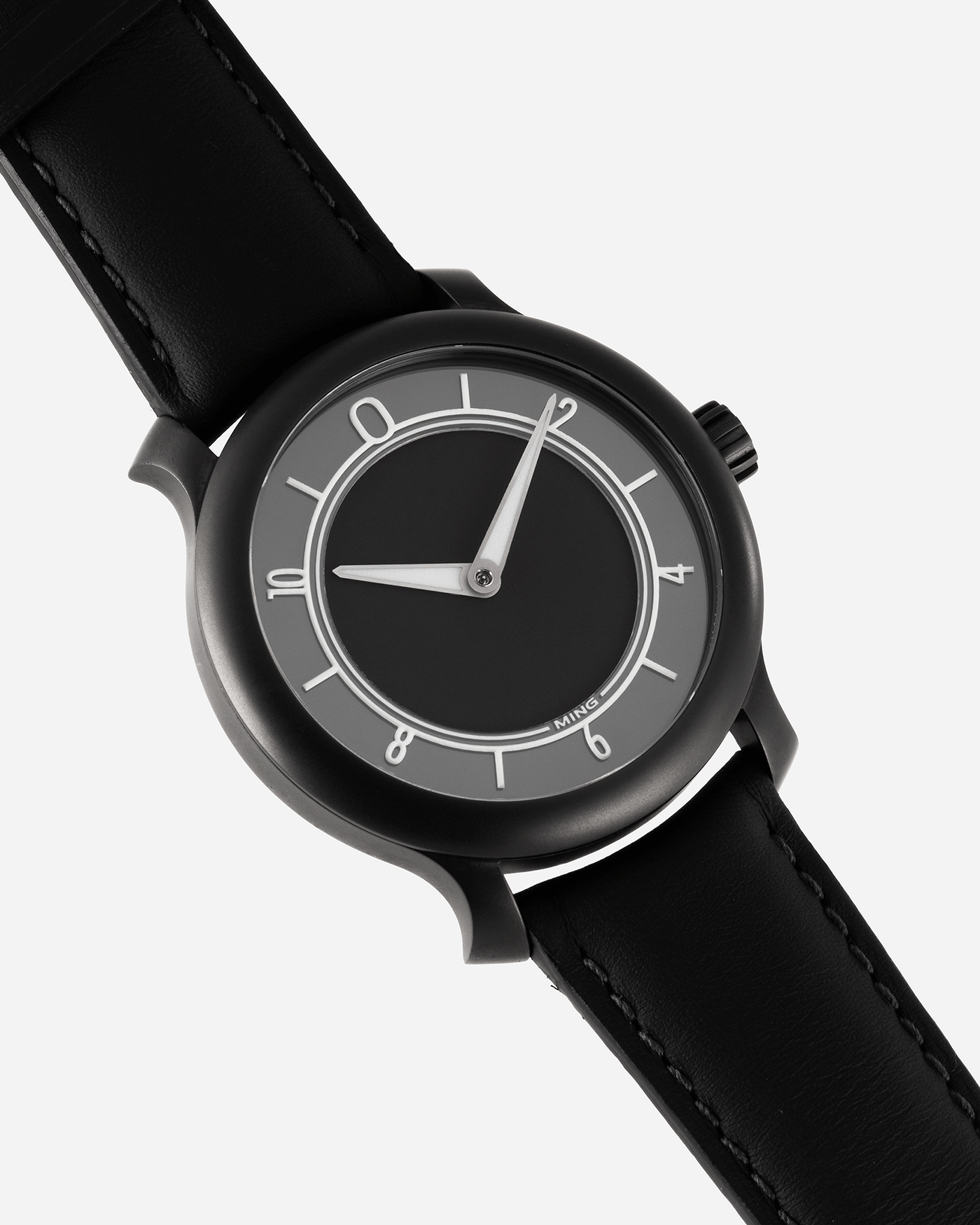 Brand: Ming Year: 2019 Model: 17.06 Monolith Material: Stainless Steel Movement: Heavily Modified ETA 2824-2 Case Diameter: 38mm Strap: Jean Rousseau Black Calf Strap for MING