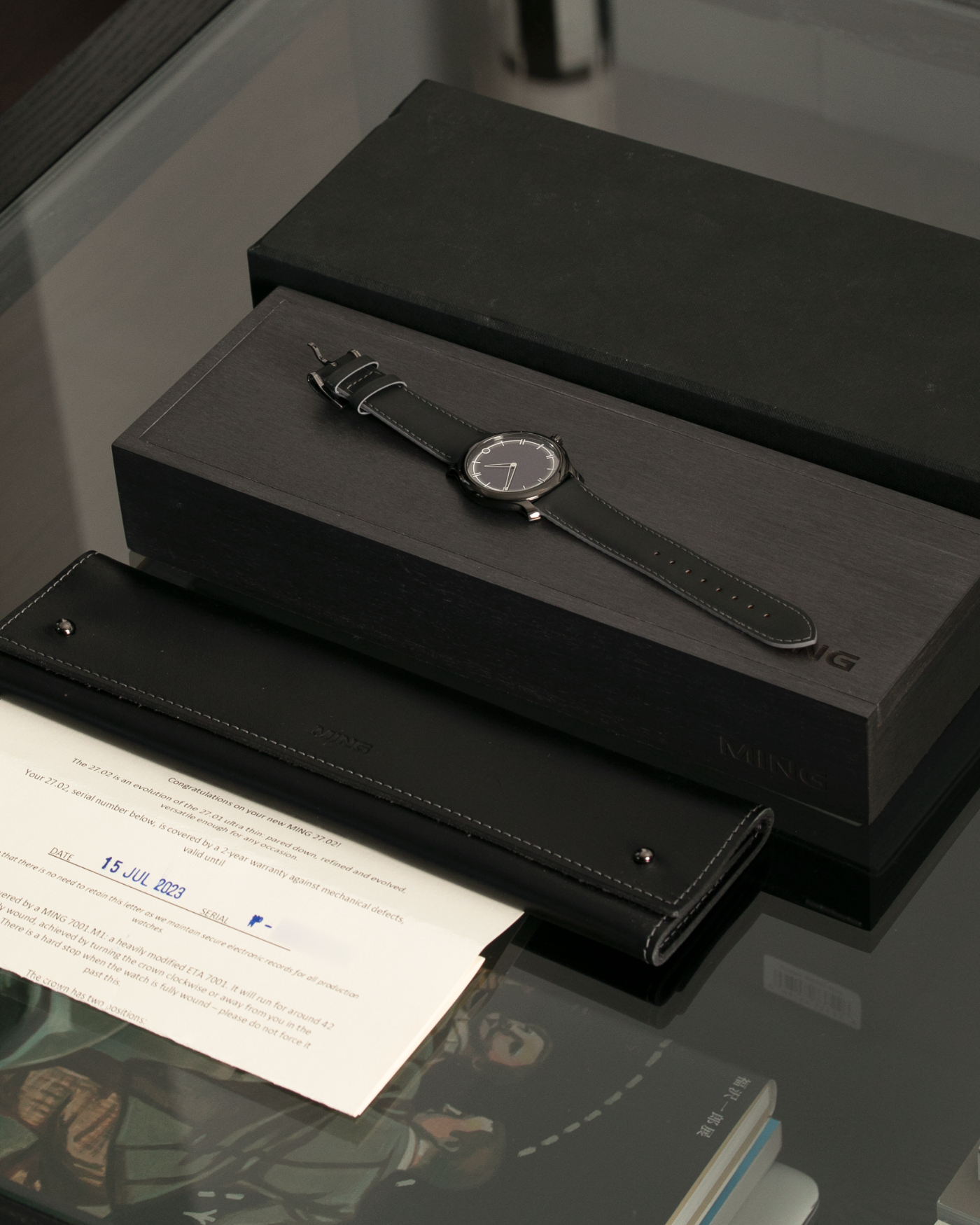 Brand: Ming Year: 2021 Model: 27.02 SPC Friends and Family Material: DLC Coated Stainless Steel Movement: Heavily modified ETA Peseux 7001 Case Diameter: 38mm Strap: Jean Rousseau Black Leather for MING