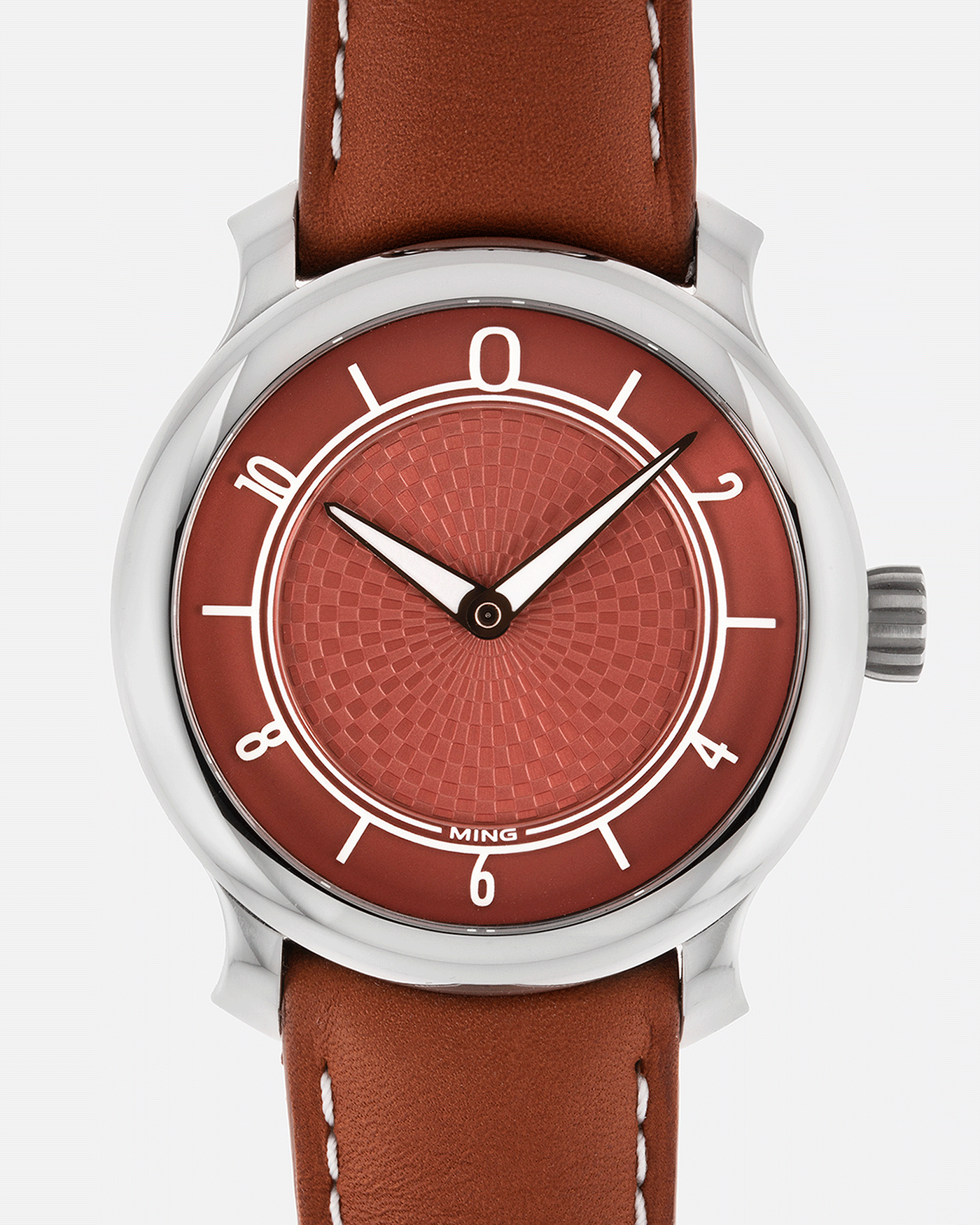 Brand: Ming Year: 2019 Model: 17.06 Material: Stainless Steel Movement: Heavily Modified ETA 2824-2 Case Diameter: 38mm Strap: Jean Rousseau Brown Smooth Calf for MING