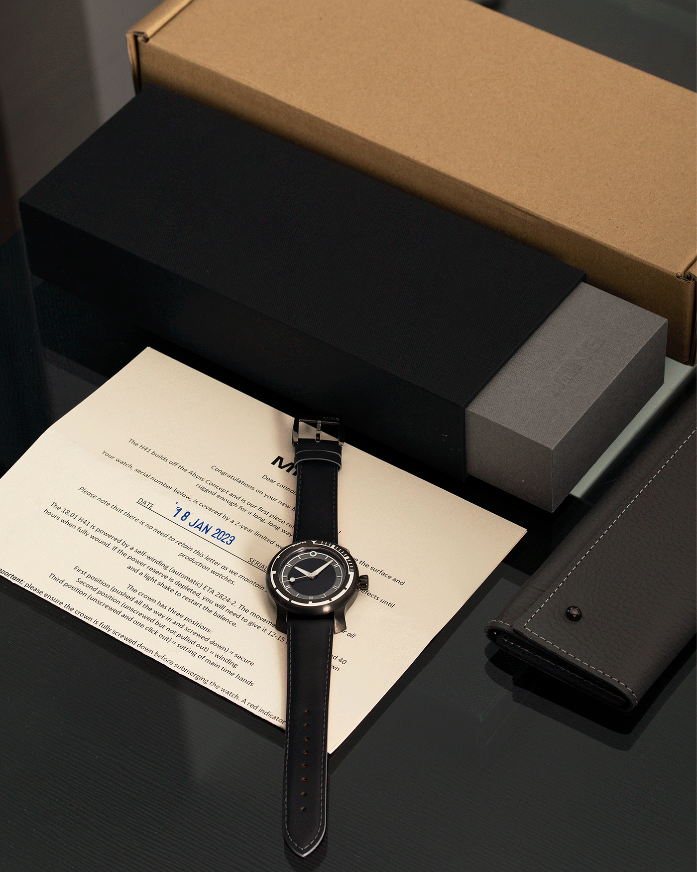 Brand: Ming Year: 2020 Model: 18.01 H41 Diver DLC Material: DLC Coated Grade-5 Titanium Movement: Heavily Modified ETA 2824-2 Case Diameter: 40mm Strap: Jean Rousseau Black Rubber for MING
