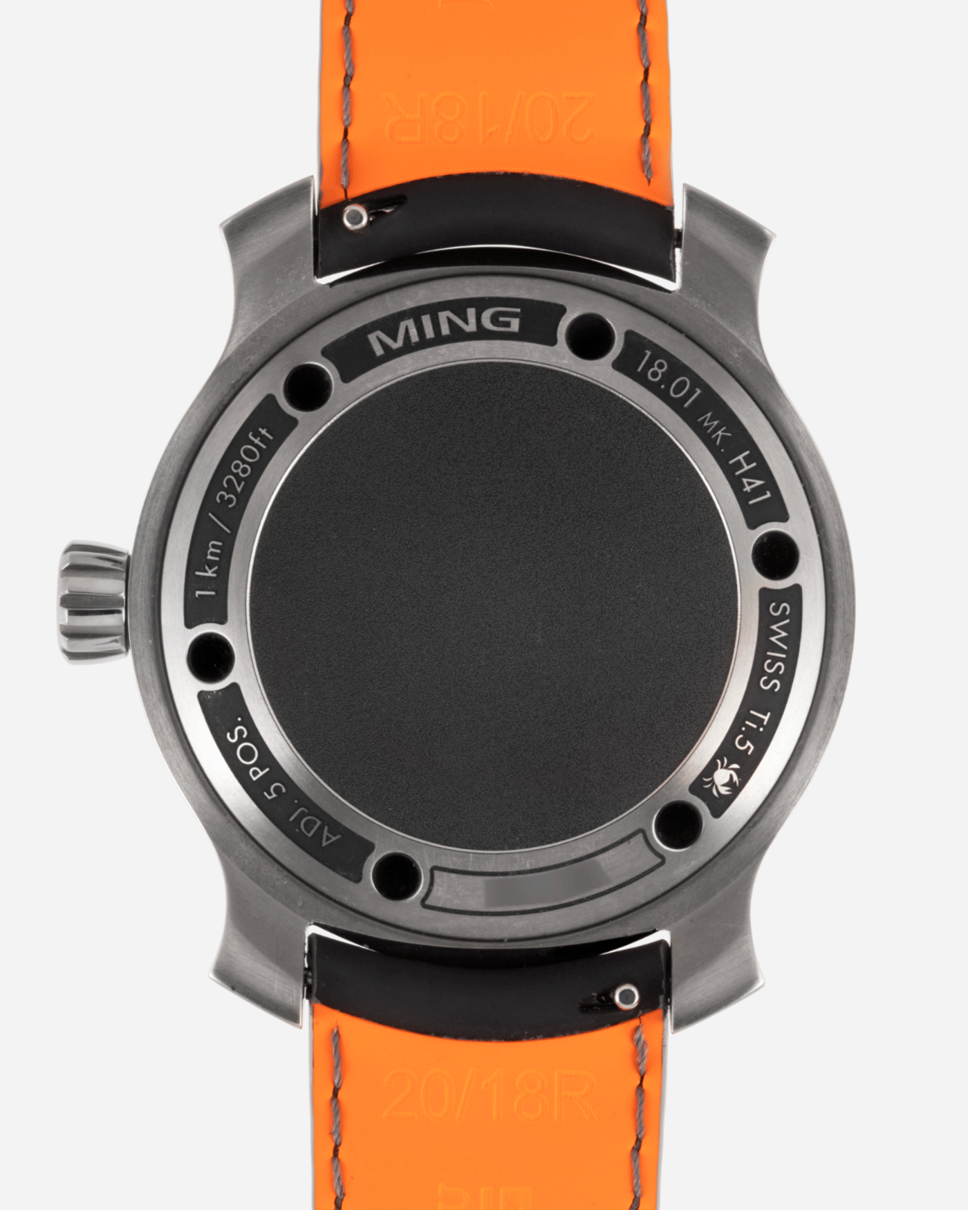 Brand: Ming Year: 2020 Model: 18.01 H41 Diver Two Tone Material: Grade 5 Titanium and DLC Coated Grade-5 Titanium Movement: Heavily Modified ETA 2824-2 Case Diameter: 40mm Strap: Jean Rousseau Black Rubber for MING