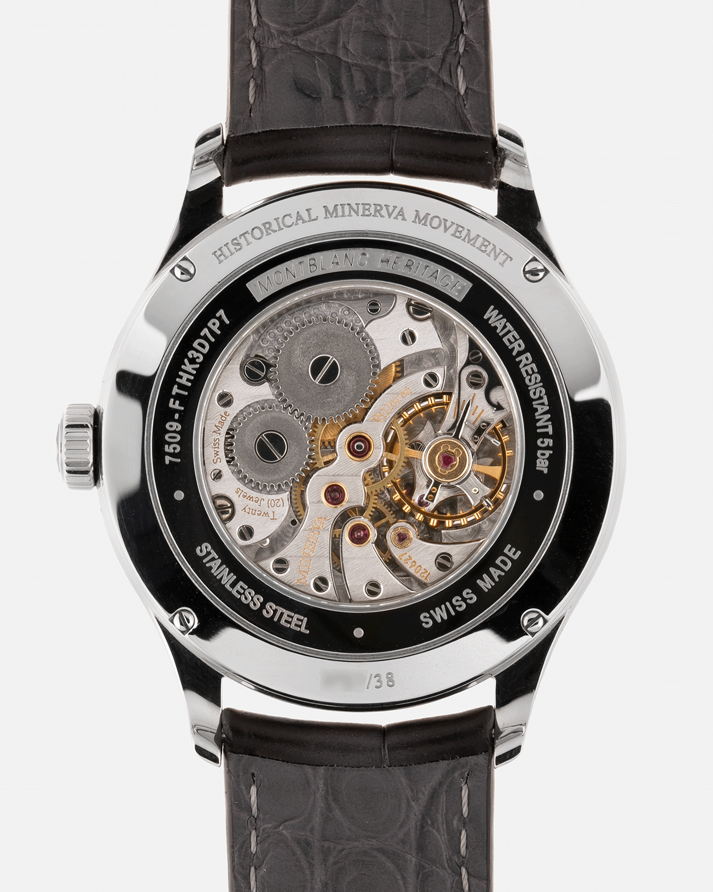 Brand: Mont Blanc Year: 2020 Model: Heritage Small Seconds Material: Stainless Steel Movement: New Old Stock Historic Minerva MB M62.00 Case Diameter: 39mm Bracelet: Mont Blanc Dark Grey Sfumato Alligator Strap with Stainless Steel Deployant