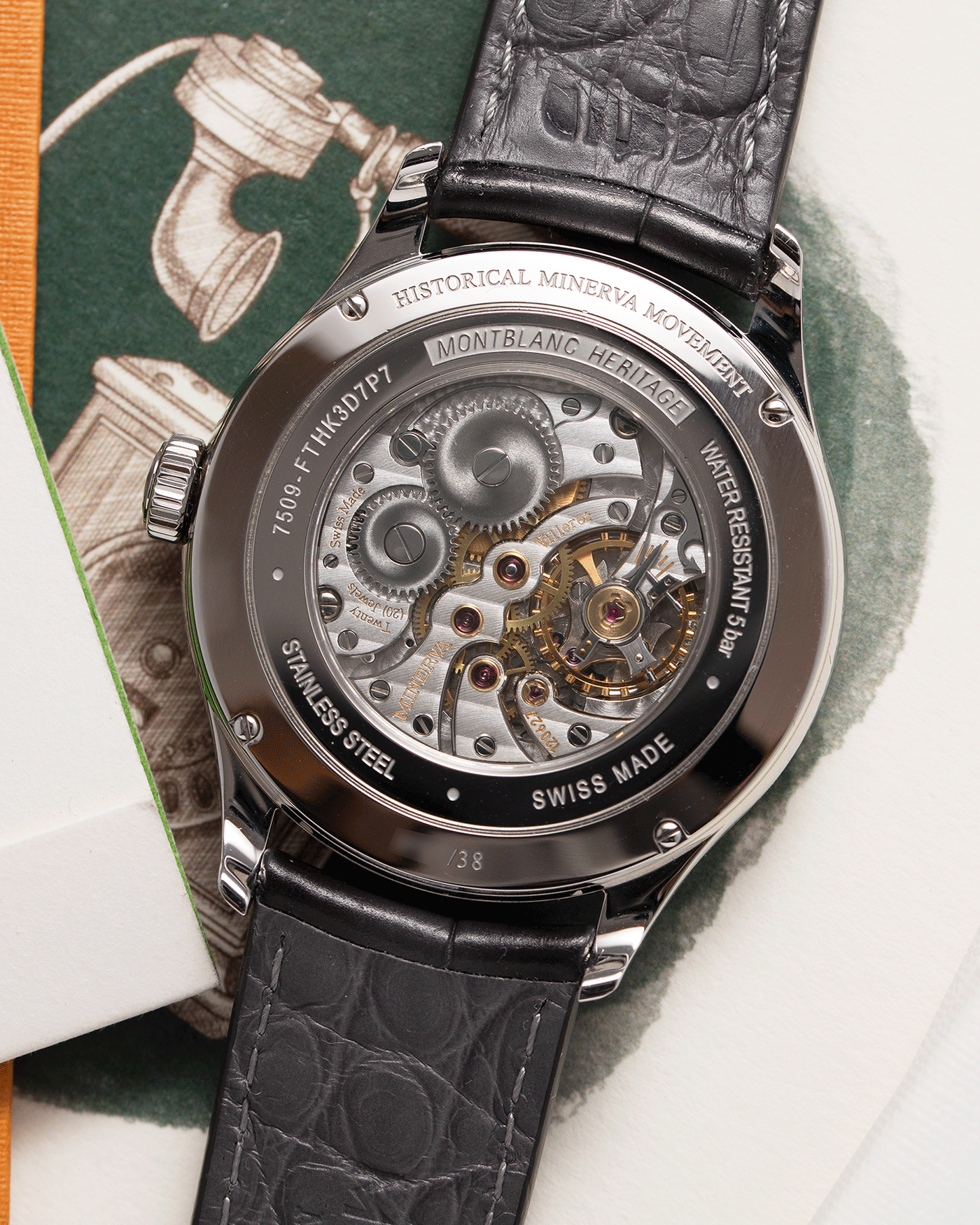 Brand: Mont Blanc Year: 2020 Model: Heritage Small Seconds Material: Stainless Steel Movement: New Old Stock Historic Minerva MB M62.00 Case Diameter: 39mm Bracelet: Mont Blanc Dark Grey Sfumato Alligator Strap with Stainless Steel Deployant