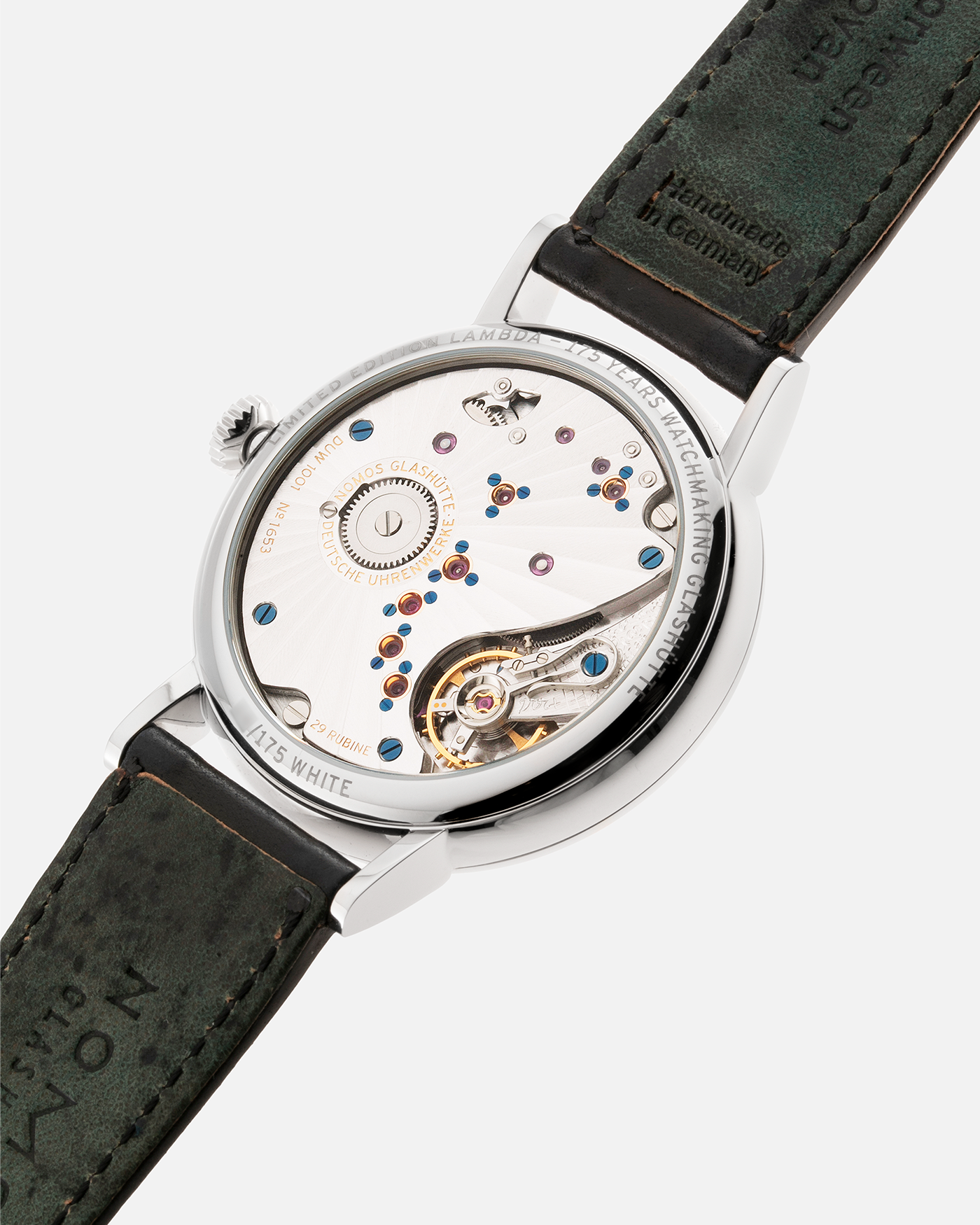 Brand: Nomos Year: 2020 Model: Lambda “175 Years Watchmaking Glashutte” Material: Stainless Steel Movement: Nomos DUW 1001 Case Diameter: 40.5mm Bracelet/Strap: Nomos Black Horween Shell Cordovan with Stainless Steel Tang Buckle