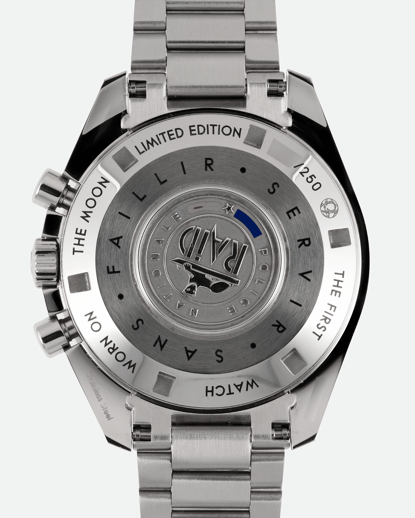 Brand: Omega Year: 2017 Model: Speedmaster RAID Material: Stainless Steel Movement: Omega in-house Cal. 1861 Case Diameter: 40mm Bracelet/Strap: Forstner Flat Link Bracelet, Omega Speedmaster Bracelet, RAID NATO