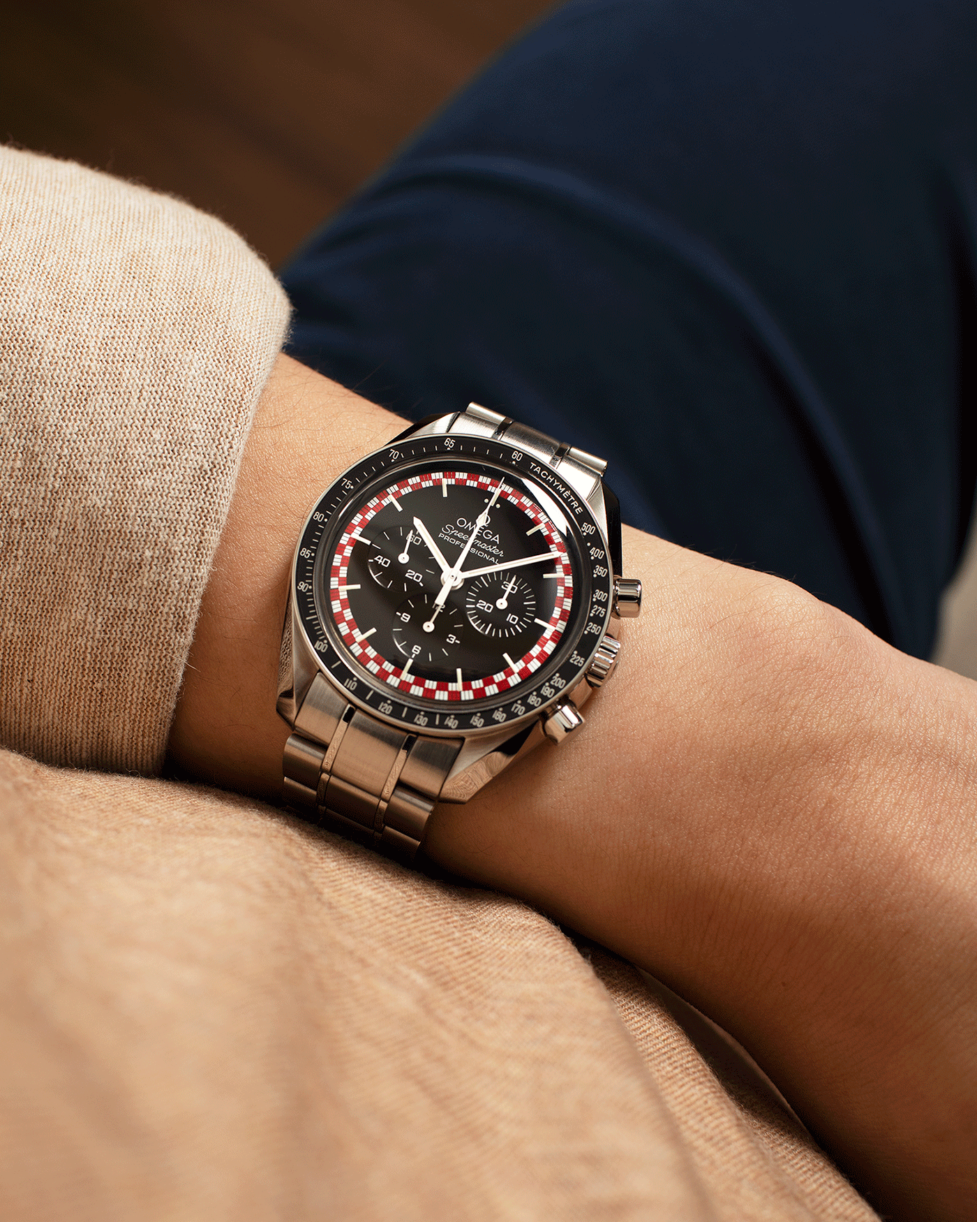 Brand: Omega Year: 2017 Model: Speedmaster Racing ‘Tin Tin’ Reference Number: 311.30.42.30.01.004 Material: Stainless Steel Movement: Omega in-house Cal. 1861 Case Diameter: 40mm Bracelet/Strap: Omega Speedmaster Bracelet