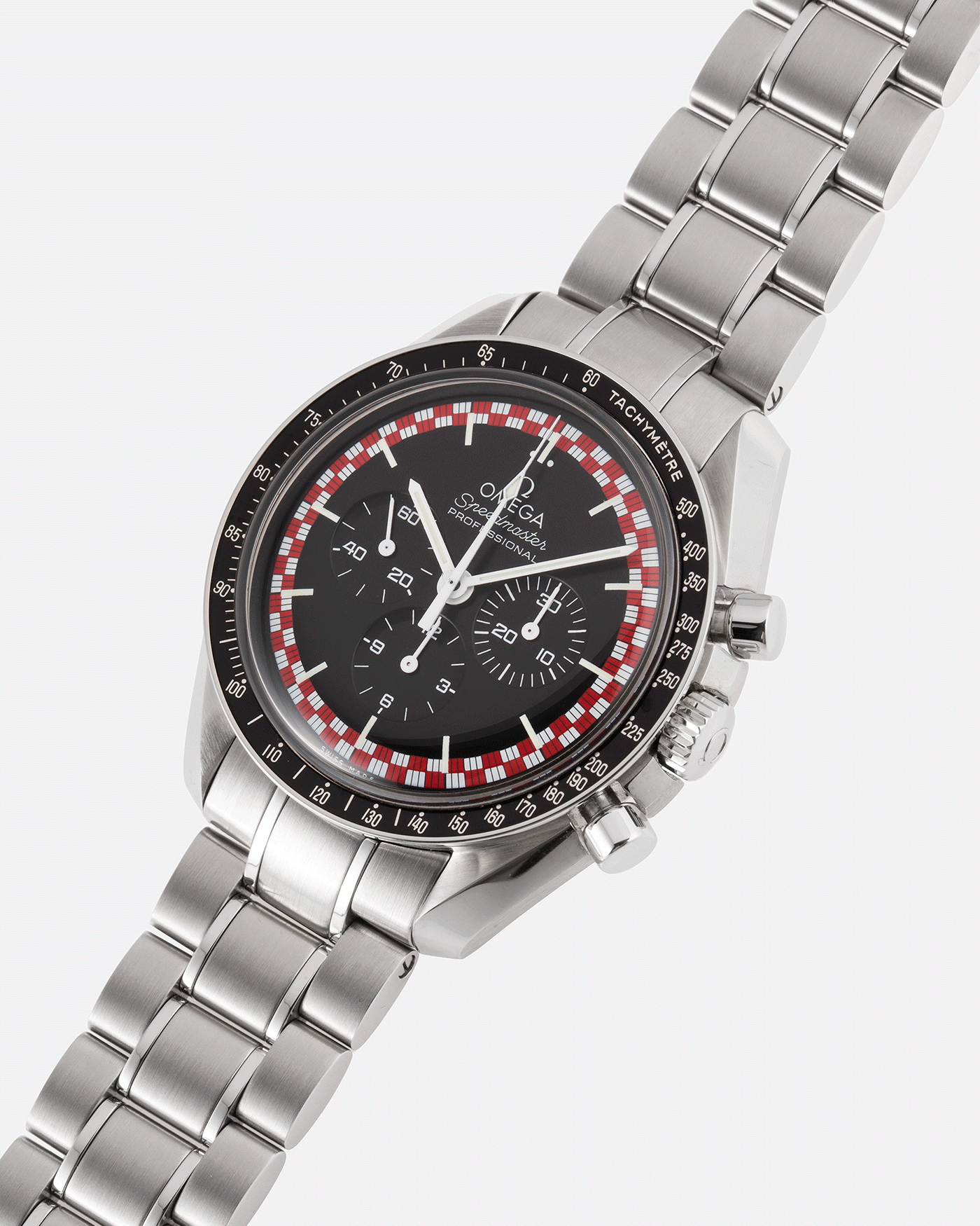 Brand: Omega Year: 2017 Model: Speedmaster Racing ‘Tin Tin’ Reference Number: 311.30.42.30.01.004 Material: Stainless Steel Movement: Omega in-house Cal. 1861 Case Diameter: 40mm Bracelet/Strap: Omega Speedmaster Bracelet