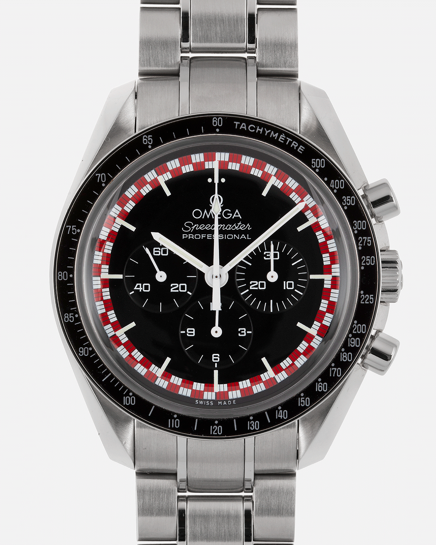 Brand: Omega Year: 2017 Model: Speedmaster Racing ‘Tin Tin’ Reference Number: 311.30.42.30.01.004 Material: Stainless Steel Movement: Omega in-house Cal. 1861 Case Diameter: 40mm Bracelet/Strap: Omega Speedmaster Bracelet