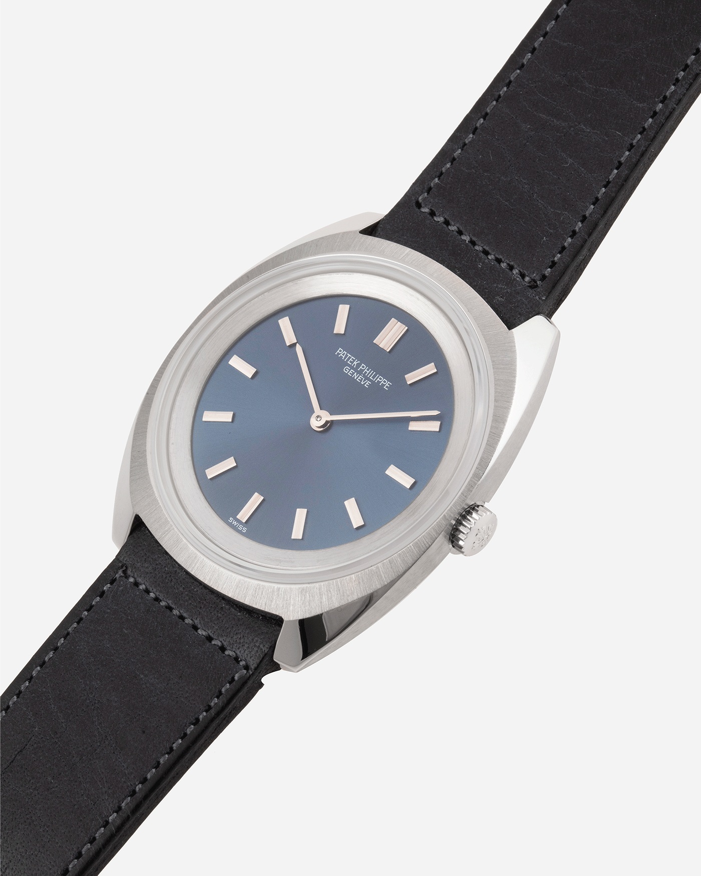Brand: Patek Philippe Year: 1970s Reference: 3579 Material: Stainless Steel Movement: Cal 23-300 Case Diameter: 33mm Strap: Accurate Form Navy Blue Japanese Calf