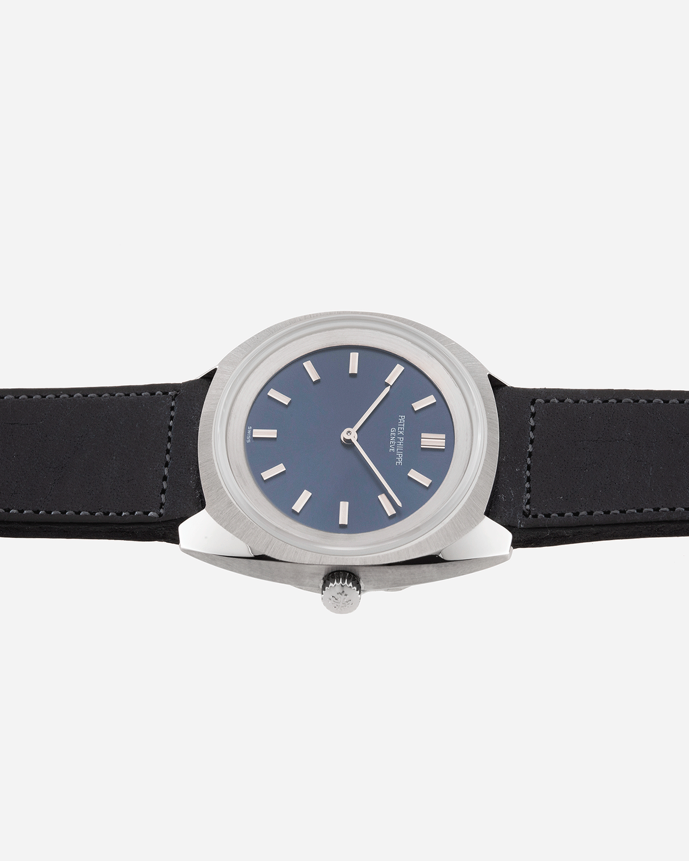 Brand: Patek Philippe Year: 1970s Reference: 3579 Material: Stainless Steel Movement: Cal 23-300 Case Diameter: 33mm Strap: Accurate Form Navy Blue Japanese Calf