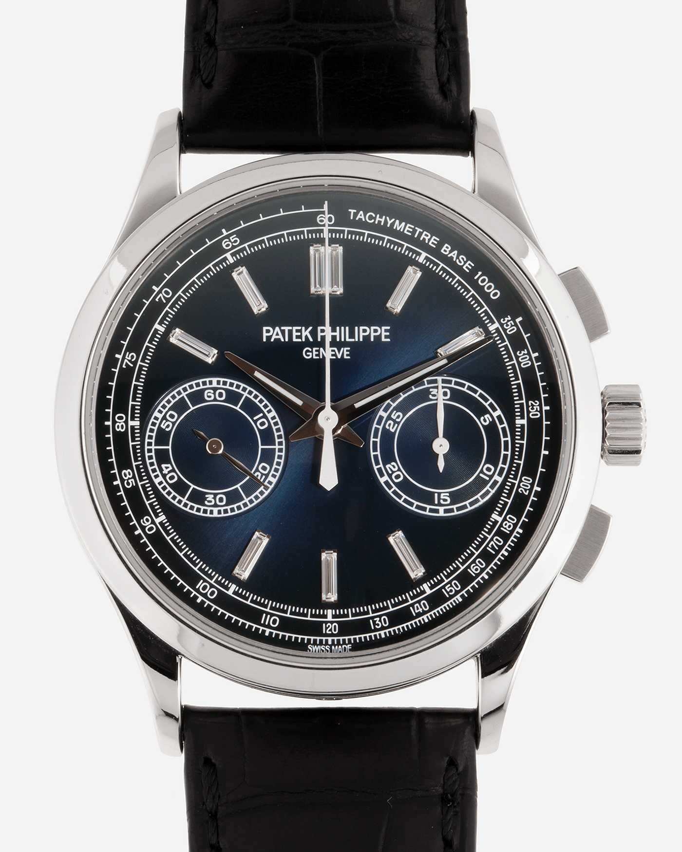 Brand: Patek Philippe Year: 2019 Model: Chronograph Reference Number: 5170P Material: Platinum Movement: In-House Caliber CH 29-535 PS Case Diameter: 39.4mm Bracelet: Nostime Patek Philippe Black Alligator Strap with Platinum Deployant Clasp