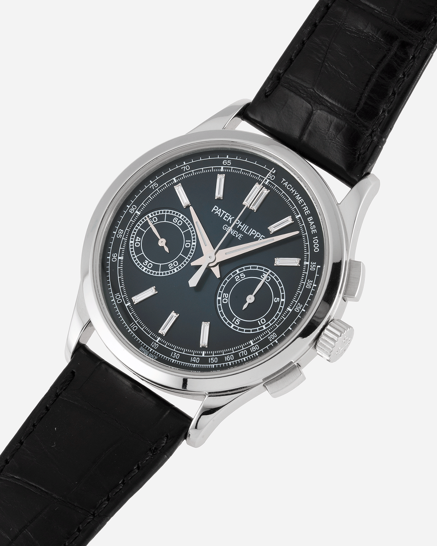 Brand: Patek Philippe Year: 2019 Model: Chronograph Reference Number: 5170P Material: Platinum Movement: In-House Caliber CH 29-535 PS Case Diameter: 39.4mm Bracelet: Nostime Patek Philippe Black Alligator Strap with Platinum Deployant Clasp