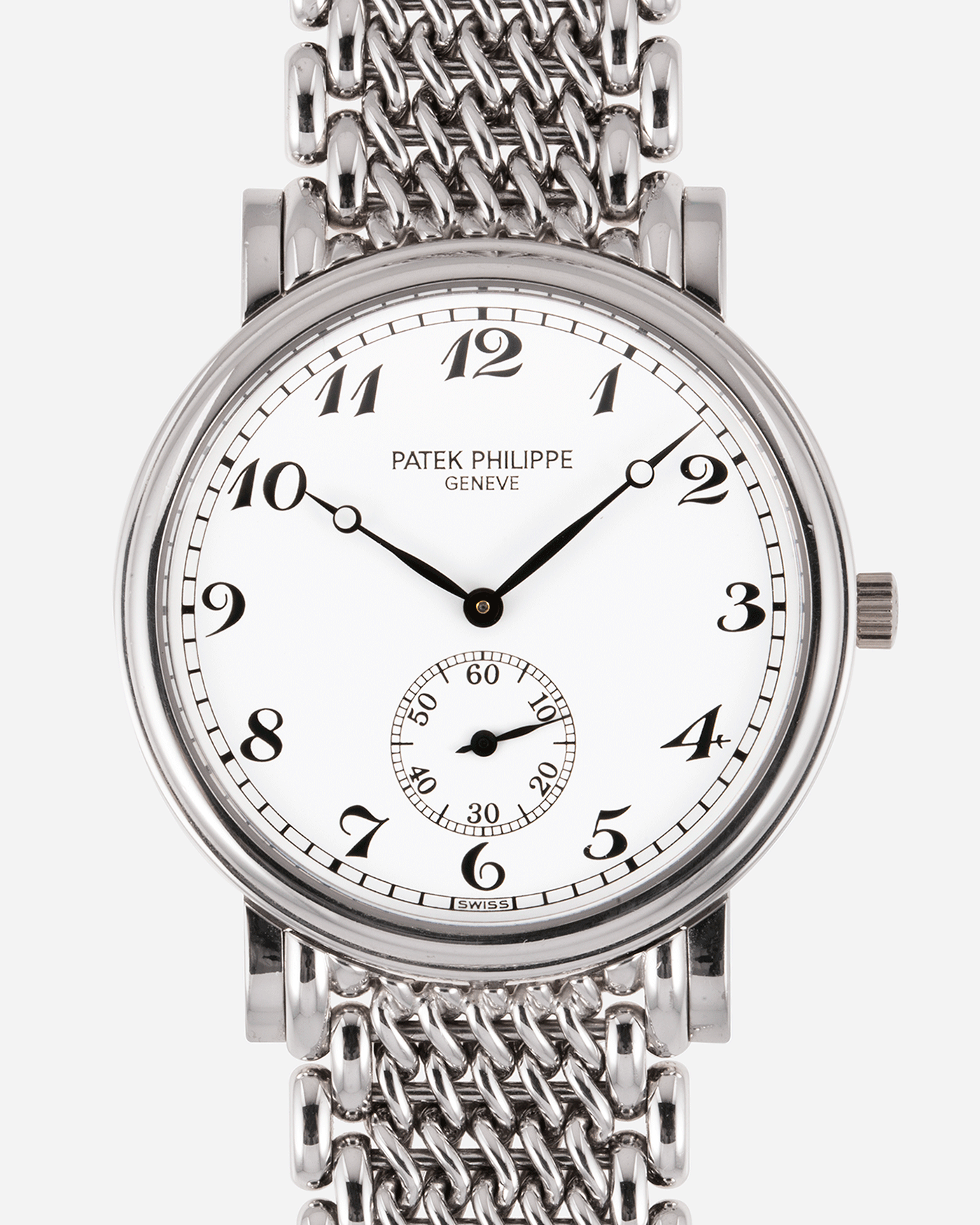 Brand: Patek Philippe Year: 1990’s Model: Calatrava Reference: 5022G Material: 18k White Gold Movement: Patek Philippe Cal. 215 Case Diameter: 33.4mm Lug Width: 18mm Strap: Patek Philippe 18k White Gold Bracelet