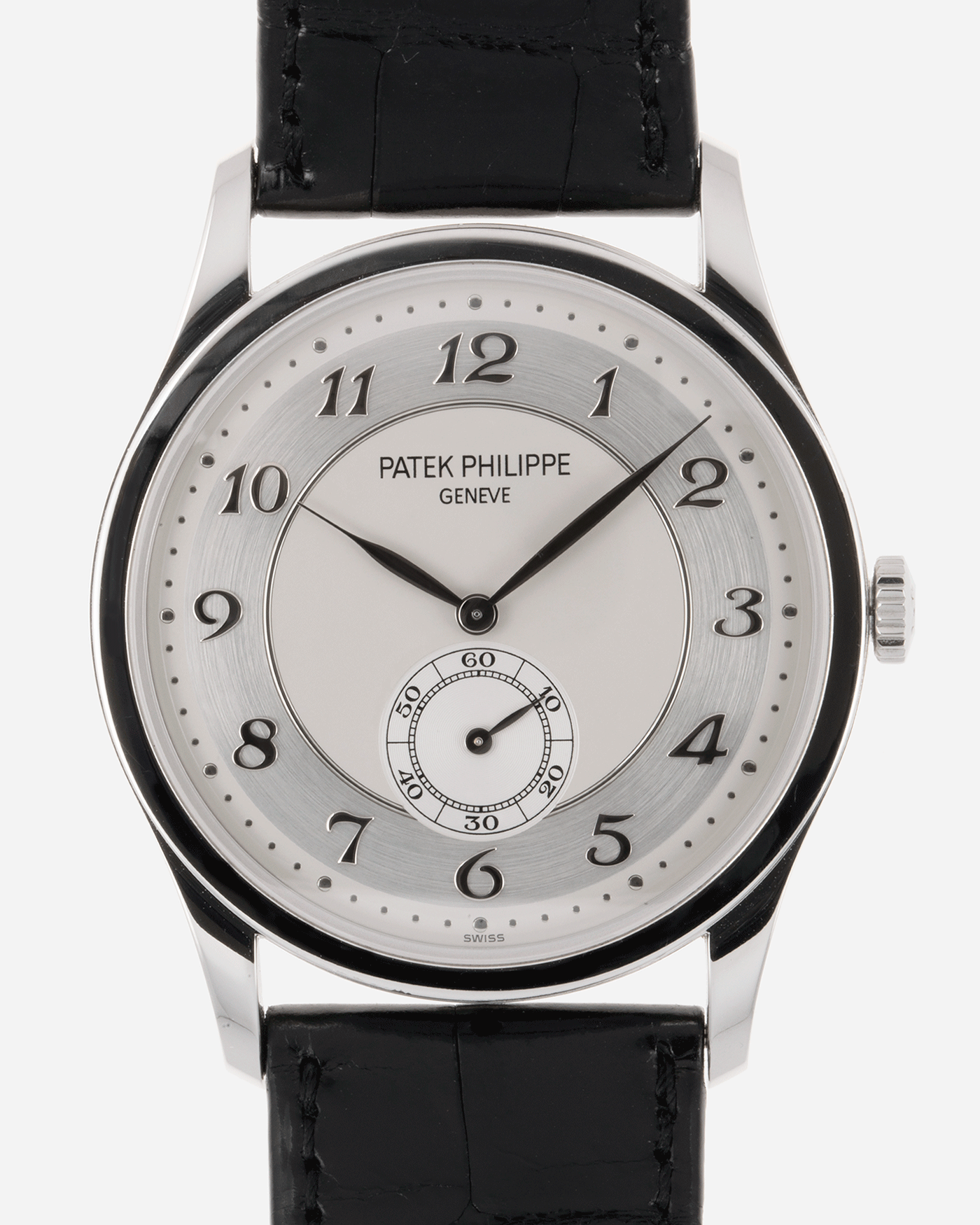 Brand: Patek Philippe Year: 2019 Model: Calatrava Reference: 5196P Material: Platinum Movement: Patek Philippe Cal. 215 PS Case Diameter: 37mm Lug Width: 21mm Strap: Patek Philippe Black Alligator Strap with Platinum Tang Buckle