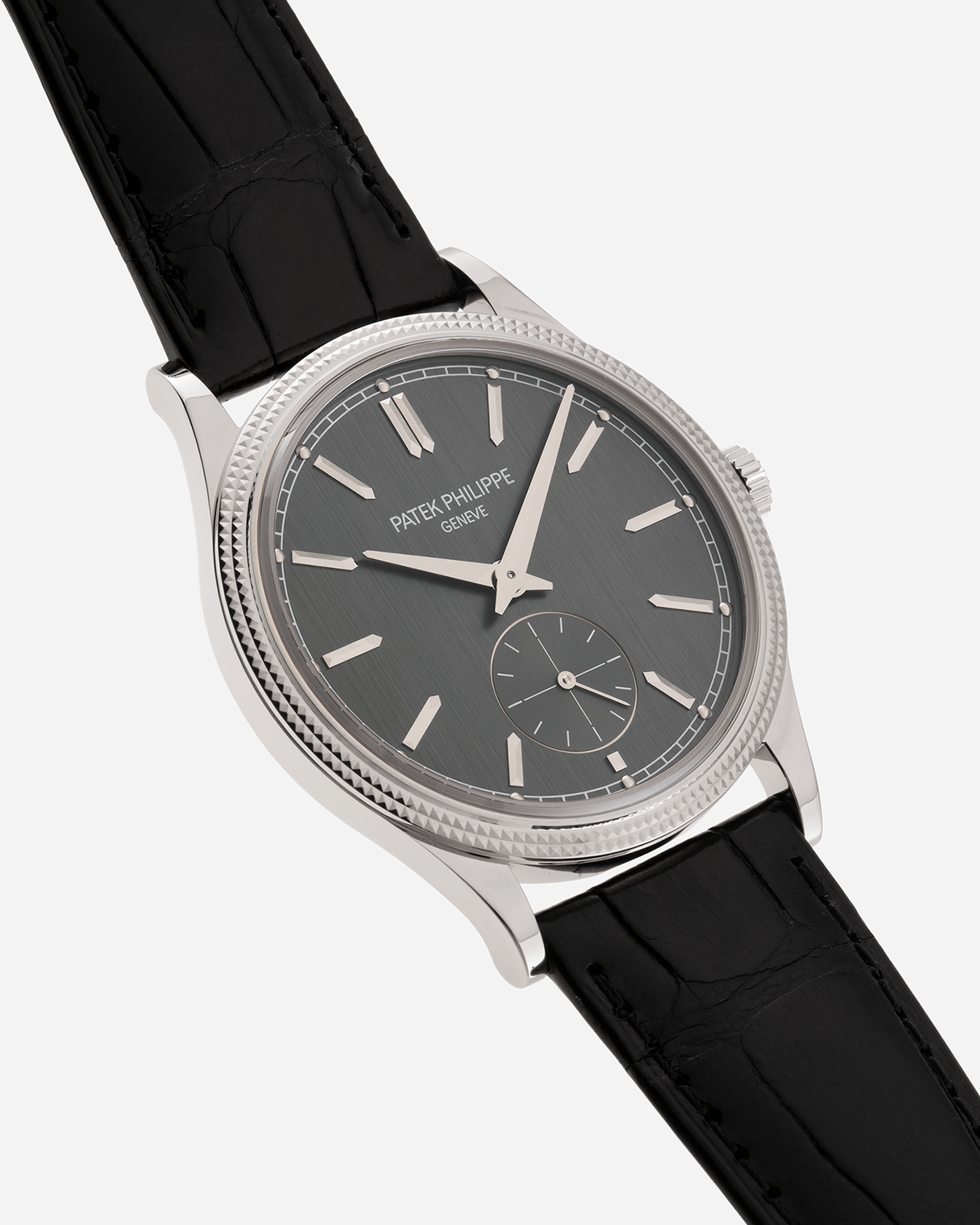 Brand: Patek Philippe Year: 2021 Model: Calatrava Reference: 6119G Material: White Gold Movement: Patek Philippe Cal. 30-255 Case Diameter: 39mm Strap: Patek Philippe Black Alligator Strap with 18k White Gold Patek Philippe Tang Buckle