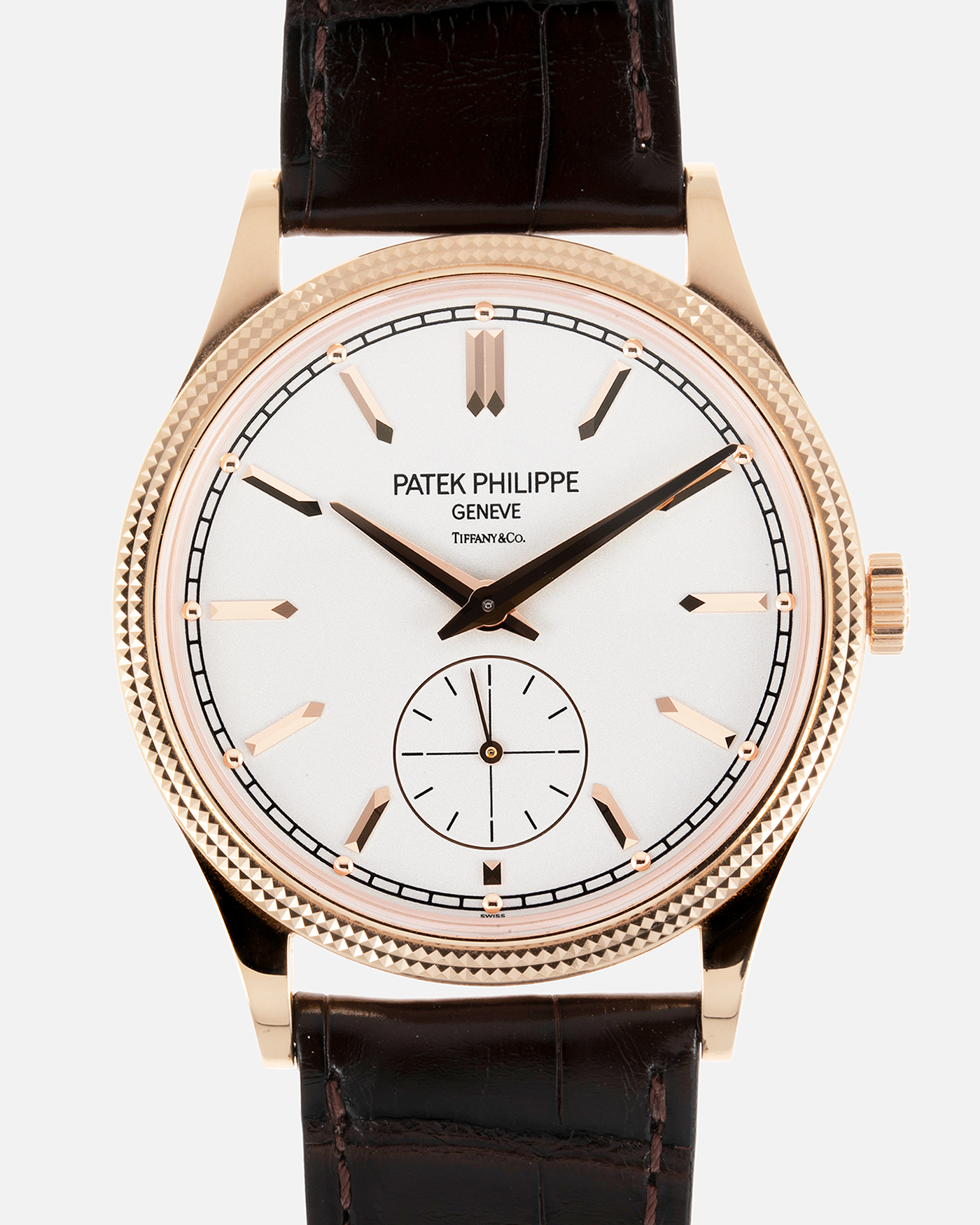 Brand: Patek Philippe Year: 2022 Model: Calatrava Reference: 6119R Material: 18-carat Rose Gold Movement: Patek Philippe Cal. 30-255, Manual-Wind Case Diameter: 39mm x 8.08mm Strap: Patek Philippe Chocolate Brown Alligator Leather with Signed 18-carat Rose Gold Tang Buckle