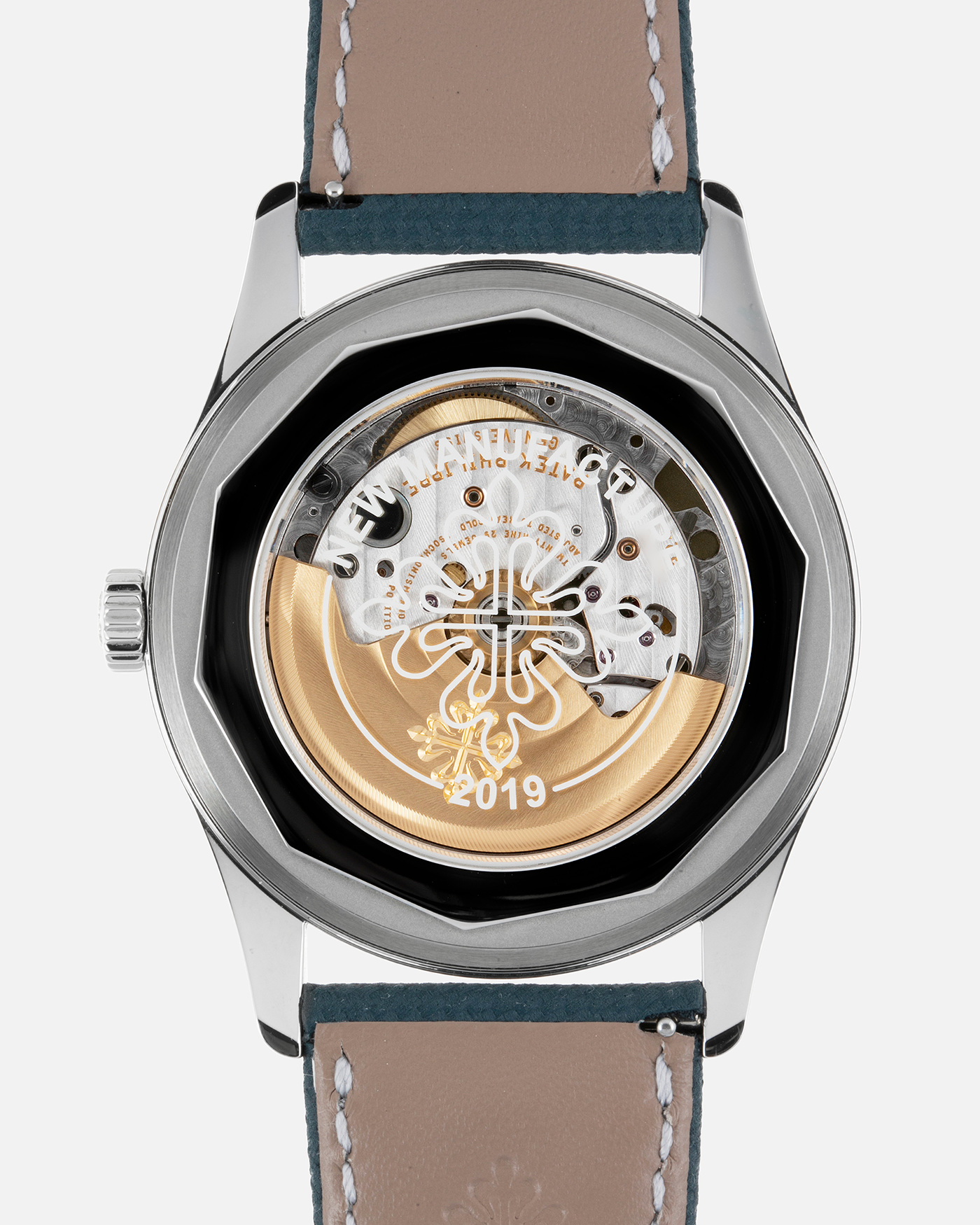 Brand: Patek Philippe Year: 2019 Model: Ref. 6007A Calatrava Limited Edition Material: Stainless Steel Movement: Cal. 324 SC (Seconde Central), Self–Winding Case Diameter: 40mm Bracelet/Strap: Patek Philippe Grey-Blue Calfskin Leather Strap with Embossed Fabric Pattern, and Signed Tang Buckle