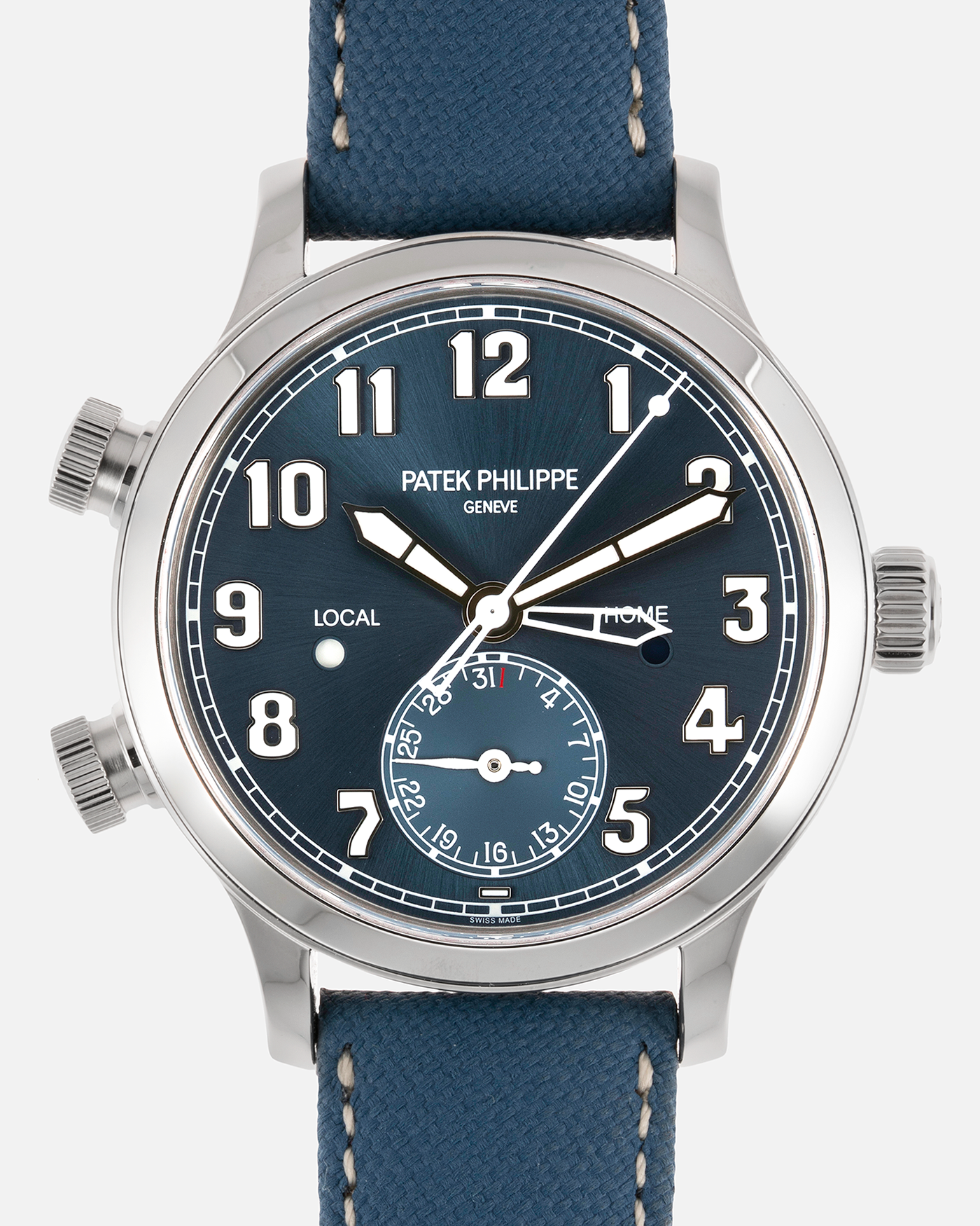 Brand: Patek Philippe Year: 2019 Model: Calatrava Pilot Travel Time Reference: 7234A Material: Stainless Steel Movement: 324 S C FUS Case Diameter: 37.5mm Strap: Patek Philippe Light Blue Cordura Strap