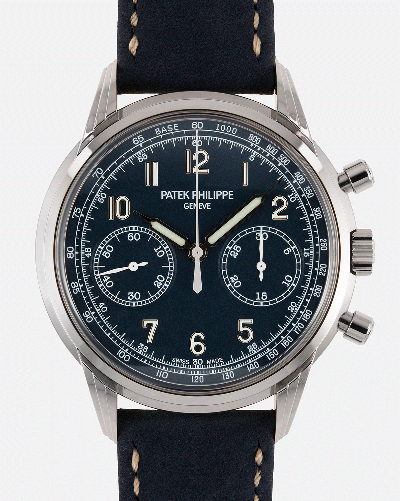 Brand: Patek Philippe Year: 2021 Model: Chronograph Reference Number: 5172G Material: White Gold Movement: In-House Caliber CH 29-535 PS Case Diameter: 41mm Bracelet: Patek Philippe Navy Blue Calfskin Strap with White Gold Deployant Clasp