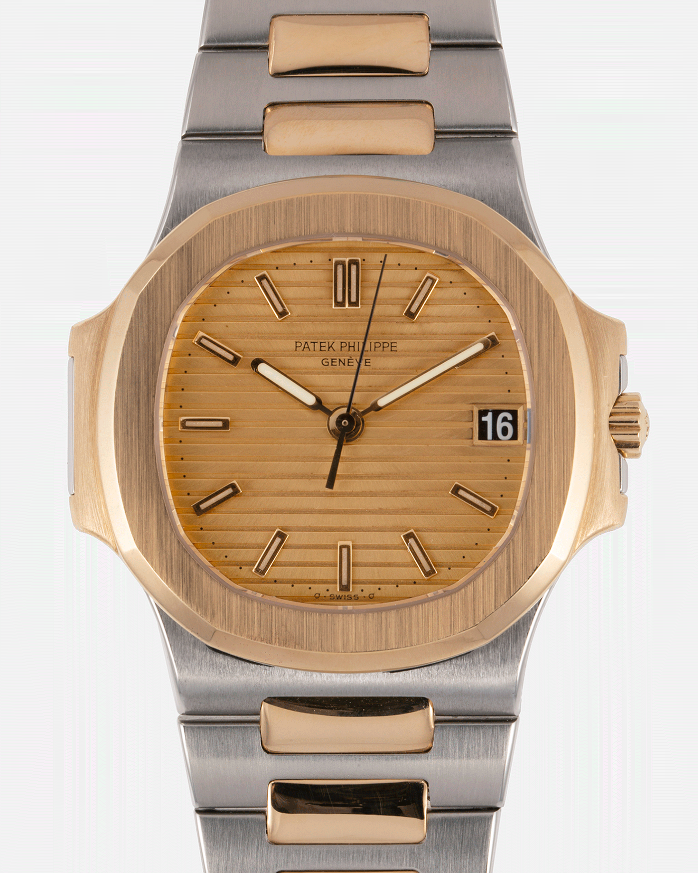 Brand: Patek Philippe Year: 1980’s Model: Nautilus Reference Number: 3800 Material: Stainless Steel and 18k Yellow Gold Movement: Calibre 335 SC Case Diameter: 38mm Bracelet: Patek Philippe Integrated Stainless Steel and 18k Yellow Gold Bracelet