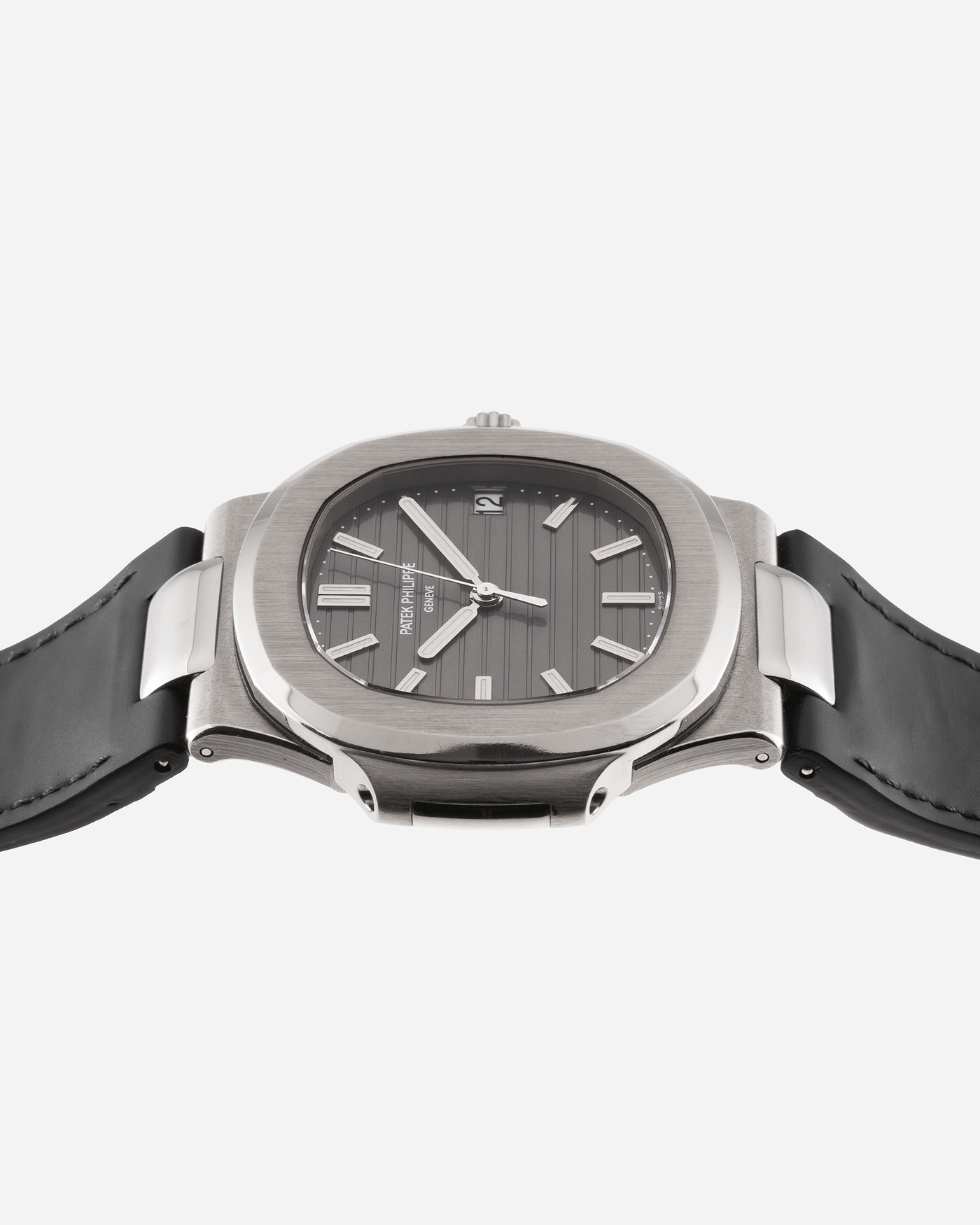 Brand: Patek Philippe Year: 2008 Model: Nautilus Reference Number: 5711G Material:18k White Gold Movement: Calibre 324SC Case Diameter: 40mm Bracelet: Patek Philippe Grey Leather Strap with 18k White Gold Nautilus Deployant