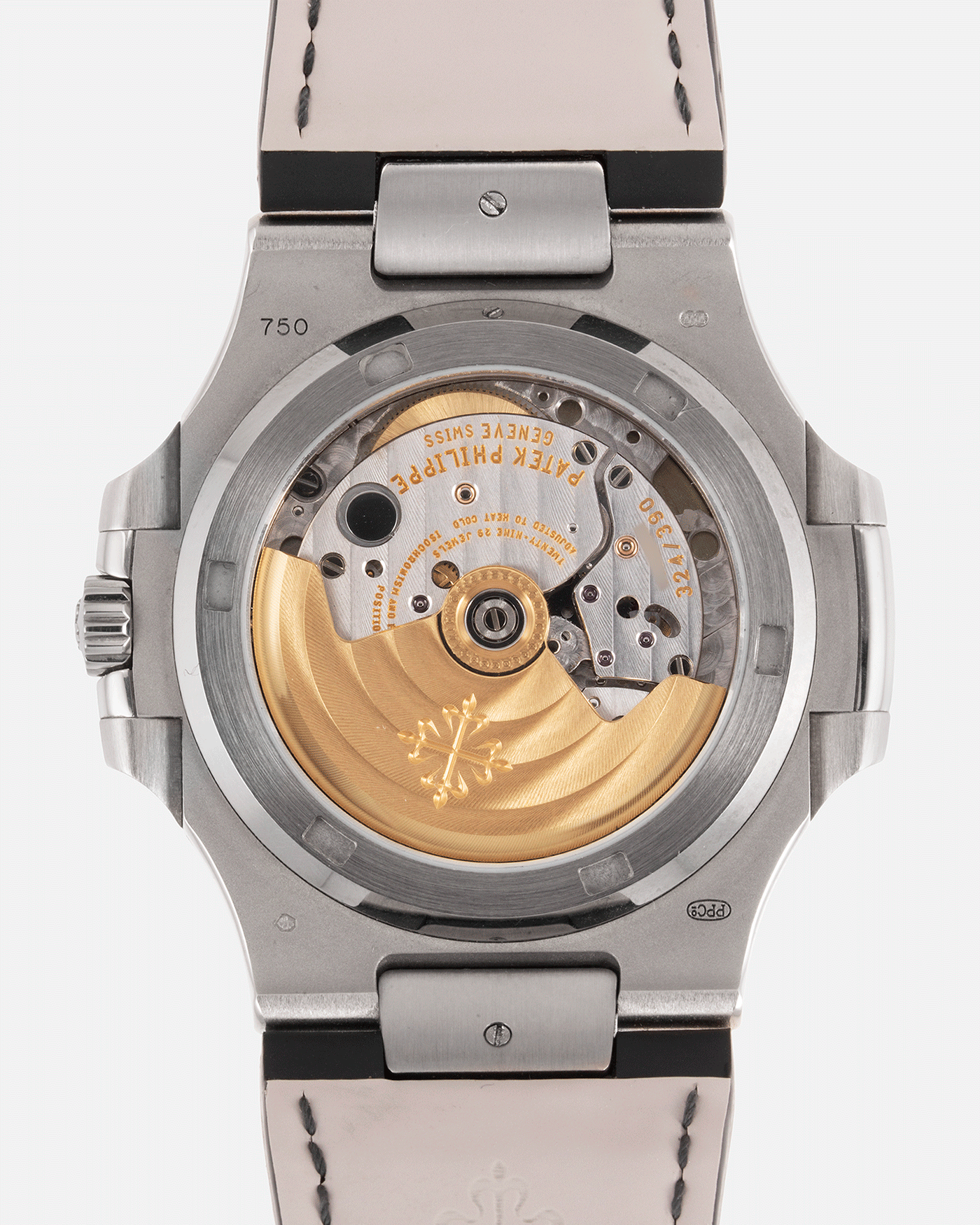 Brand: Patek Philippe Year: 2008 Model: Nautilus Reference Number: 5711G Material:18k White Gold Movement: Calibre 324SC Case Diameter: 40mm Bracelet: Patek Philippe Grey Leather Strap with 18k White Gold Nautilus Deployant