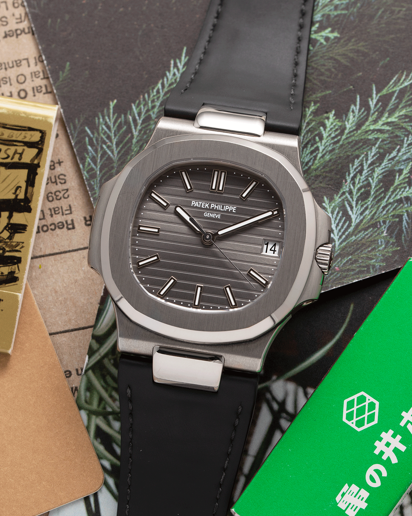 Brand: Patek Philippe Year: 2008 Model: Nautilus Reference Number: 5711G Material:18k White Gold Movement: Calibre 324SC Case Diameter: 40mm Bracelet: Patek Philippe Grey Leather Strap with 18k White Gold Nautilus DeployantBrand: Patek Philippe Year: 2008 Model: Nautilus Reference Number: 5711G Material:18k White Gold Movement: Calibre 324SC Case Diameter: 40mm Bracelet: Patek Philippe Grey Leather Strap with 18k White Gold Nautilus Deployant