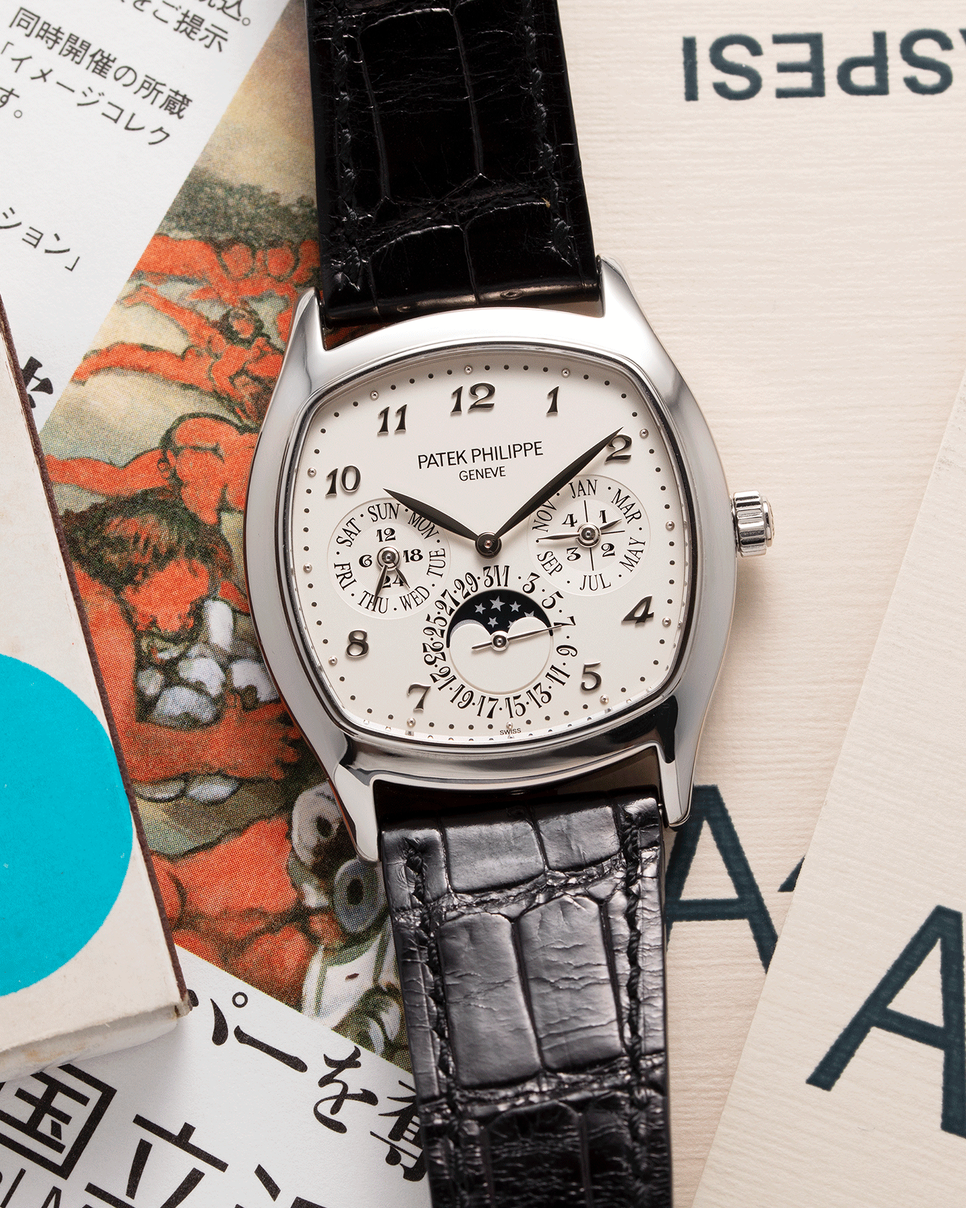 Brand: Patek Philippe Year: 2018 Model: Perpetual Calendar Reference Number: 5940G Material: White Gold Movement: Cal 240Q Case Diameter: 37mm Bracelet: Patek Philippe Black Alligator Strap with White Gold Tang Buckle