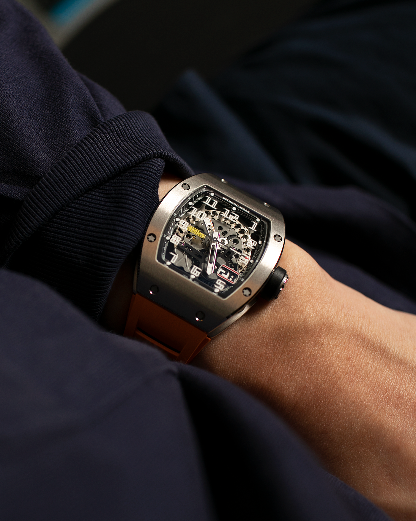 Brand: Richard Mille Year: 2014 Model: RM029 Material: White Gold Movement: Cal. RMAS7 Case Diameter: 39.70mm X 48mm  Bracelet: Richard Mille Orange Rubber Strap, Grey Rubber Strap and Black Rubber Strap