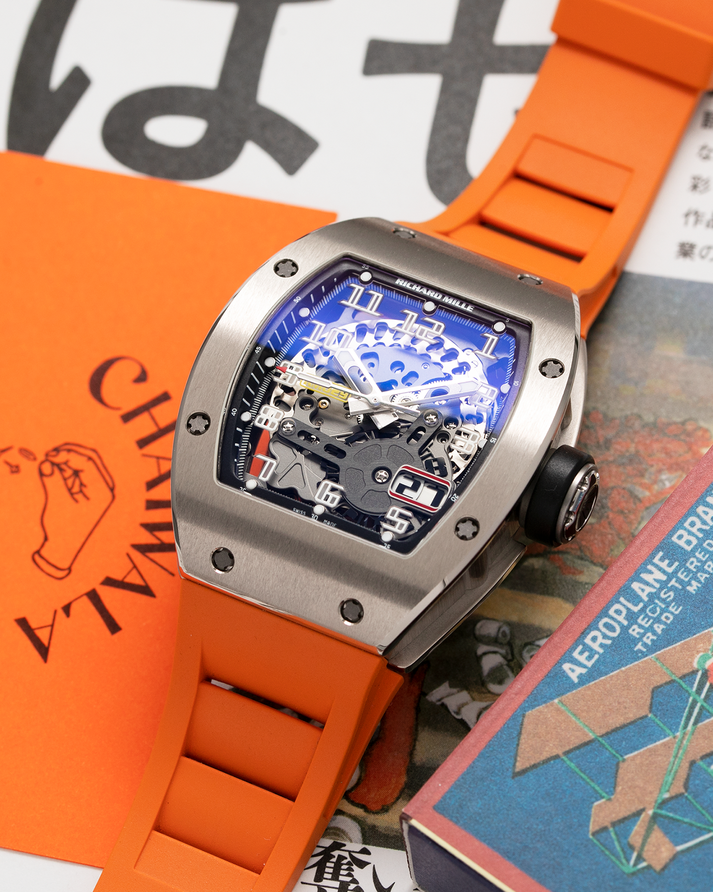 Brand: Richard Mille Year: 2014 Model: RM029 Material: White Gold Movement: Cal. RMAS7 Case Diameter: 39.70mm X 48mm  Bracelet: Richard Mille Orange Rubber Strap, Grey Rubber Strap and Black Rubber Strap