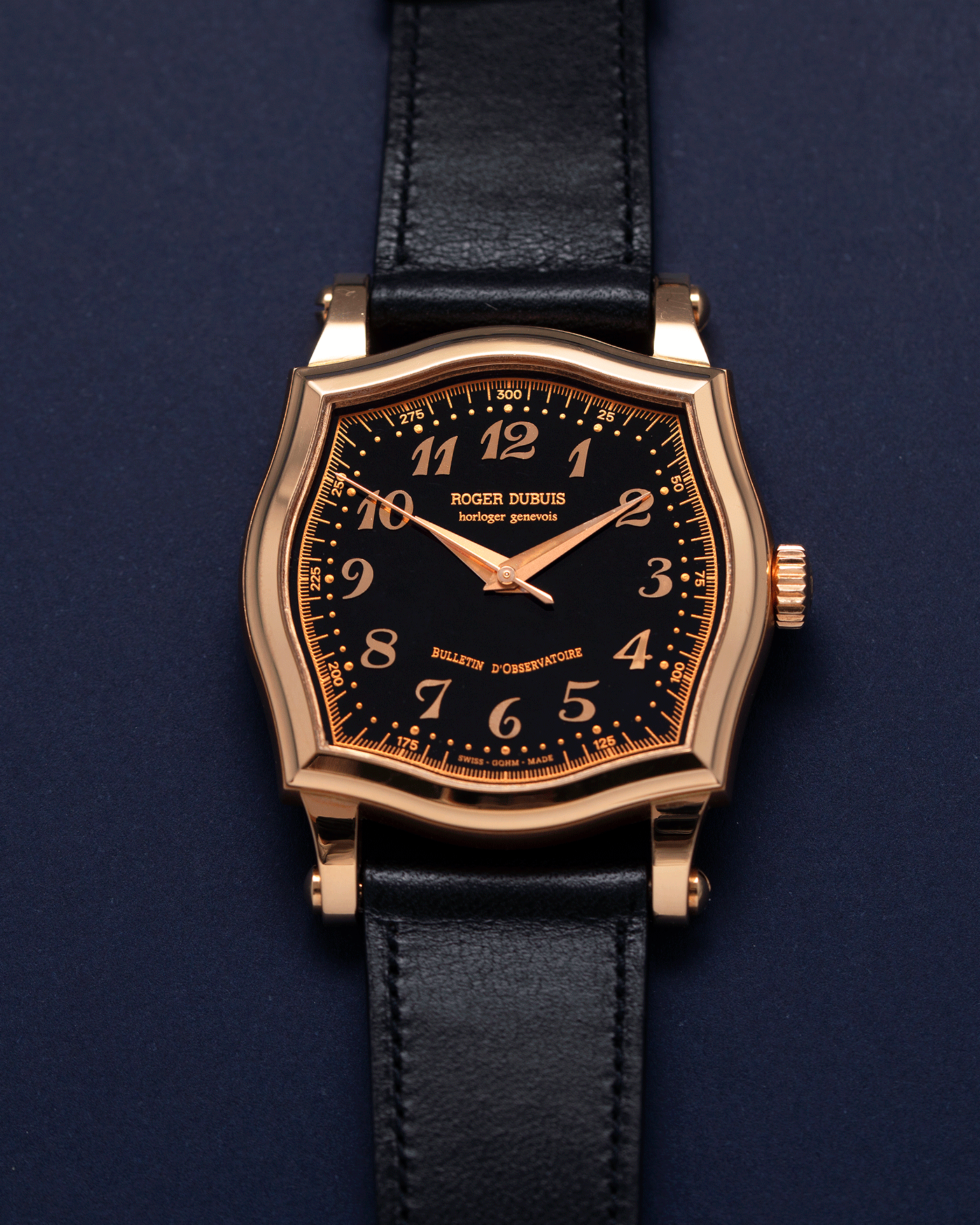Brand: Roger Dubuis Year: 2000’s Model: Sympathie 37 Material: 18k Yellow Gold Movement: Cal RD 57 Case Diameter: 37mm Strap: Nostime Black French Calf Leather and 18k Yellow Gold Roger Dubuis Tang Buckle