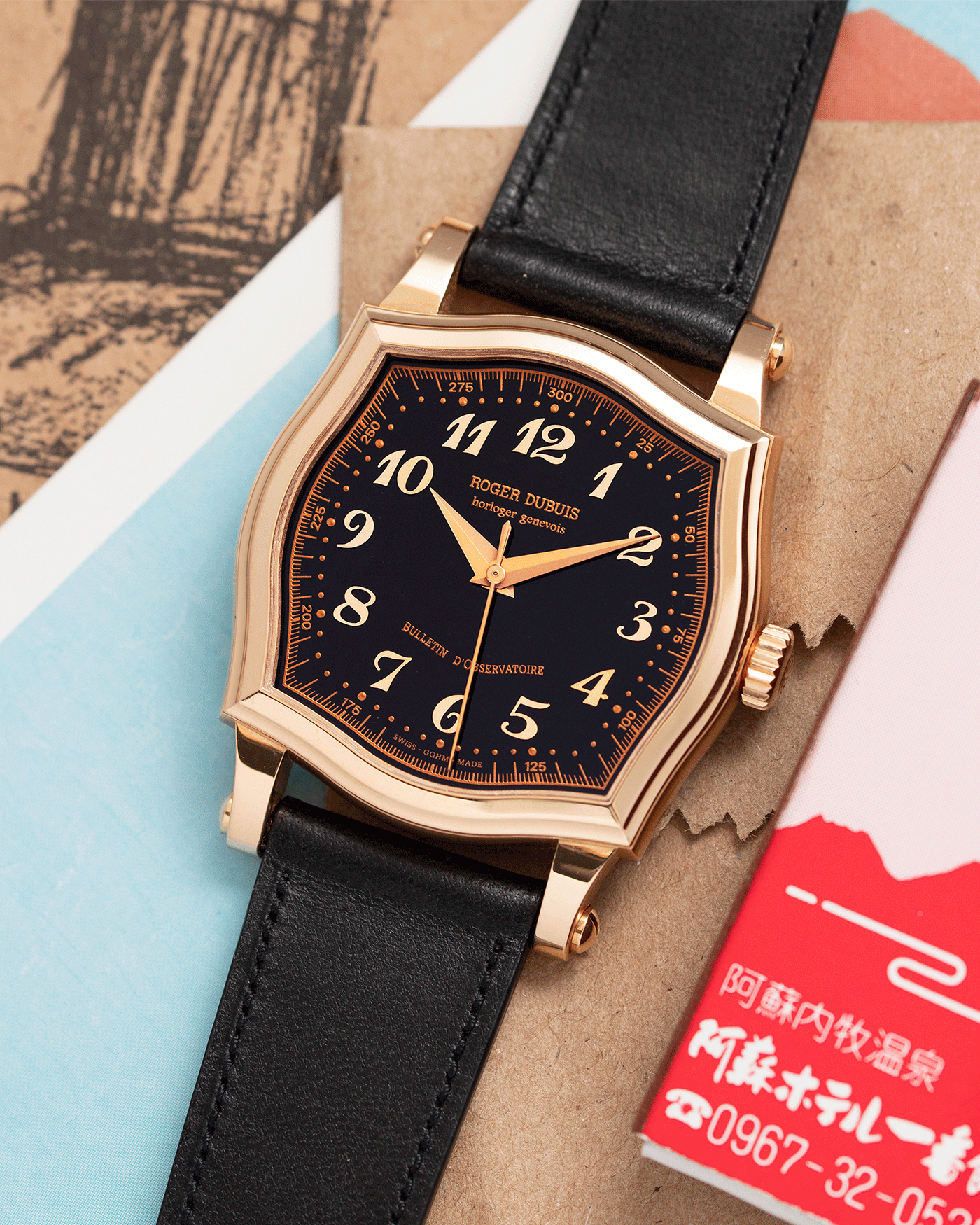 Brand: Roger Dubuis Year: 2000’s Model: Sympathie 37 Material: 18k Yellow Gold Movement: Cal RD 57 Case Diameter: 37mm Strap: Nostime Black French Calf Leather and 18k Yellow Gold Roger Dubuis Tang Buckle