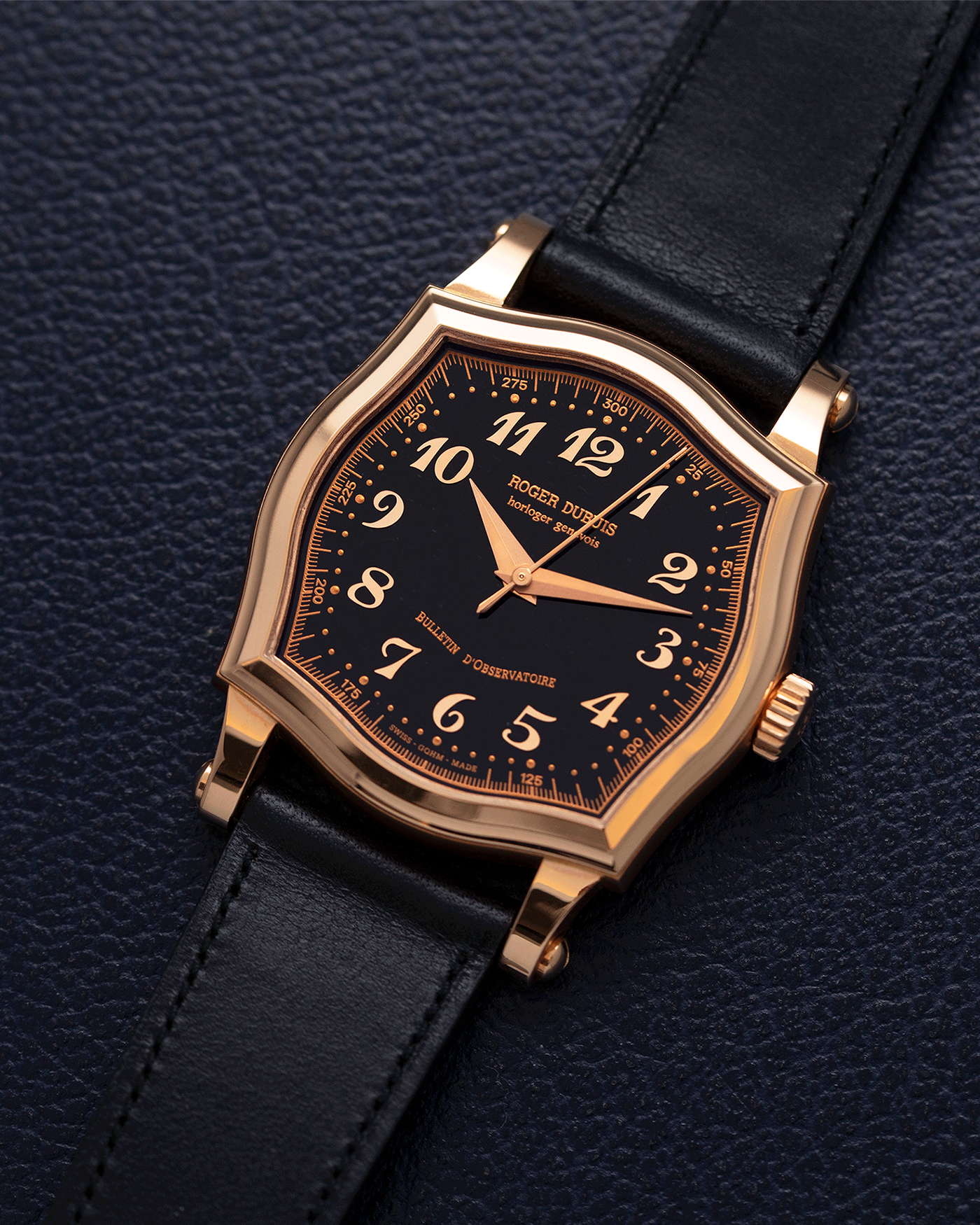 Brand: Roger Dubuis Year: 2000’s Model: Sympathie 37 Material: 18k Yellow Gold Movement: Cal RD 57 Case Diameter: 37mm Strap: Nostime Black French Calf Leather and 18k Yellow Gold Roger Dubuis Tang Buckle