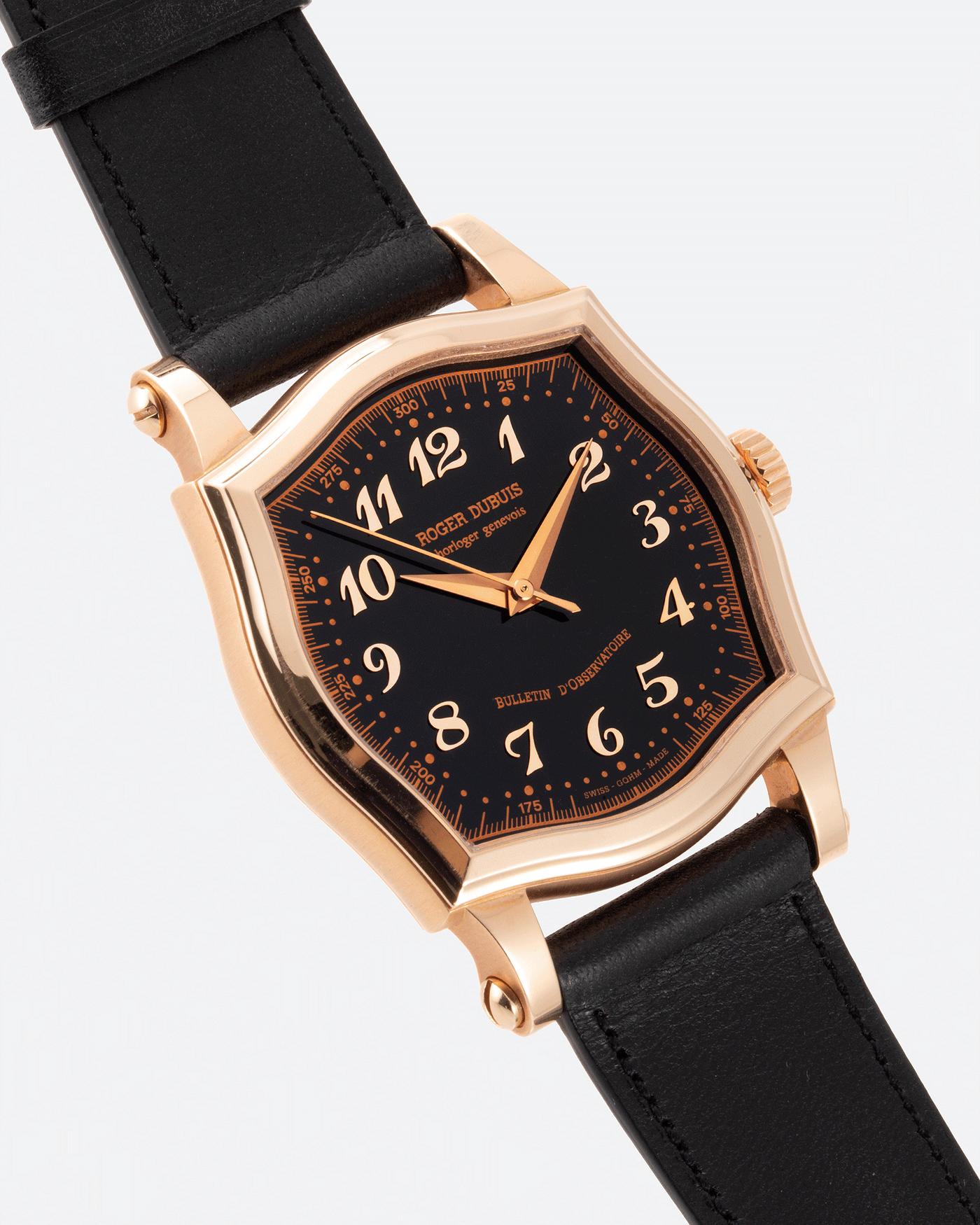 Brand: Roger Dubuis Year: 2000’s Model: Sympathie 37 Material: 18k Yellow Gold Movement: Cal RD 57 Case Diameter: 37mm Strap: Nostime Black French Calf Leather and 18k Yellow Gold Roger Dubuis Tang Buckle