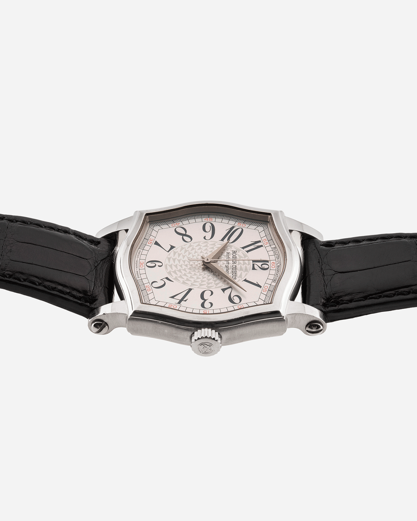 Brand: Roger Dubuis Year: 1990s Model: Sympathie 37 Material: 18k White Gold Movement: Cal RD 57 Case Diameter: 37mm Strap: Roger Dubuis Black Alligator with 18k White Gold Tang Buckle