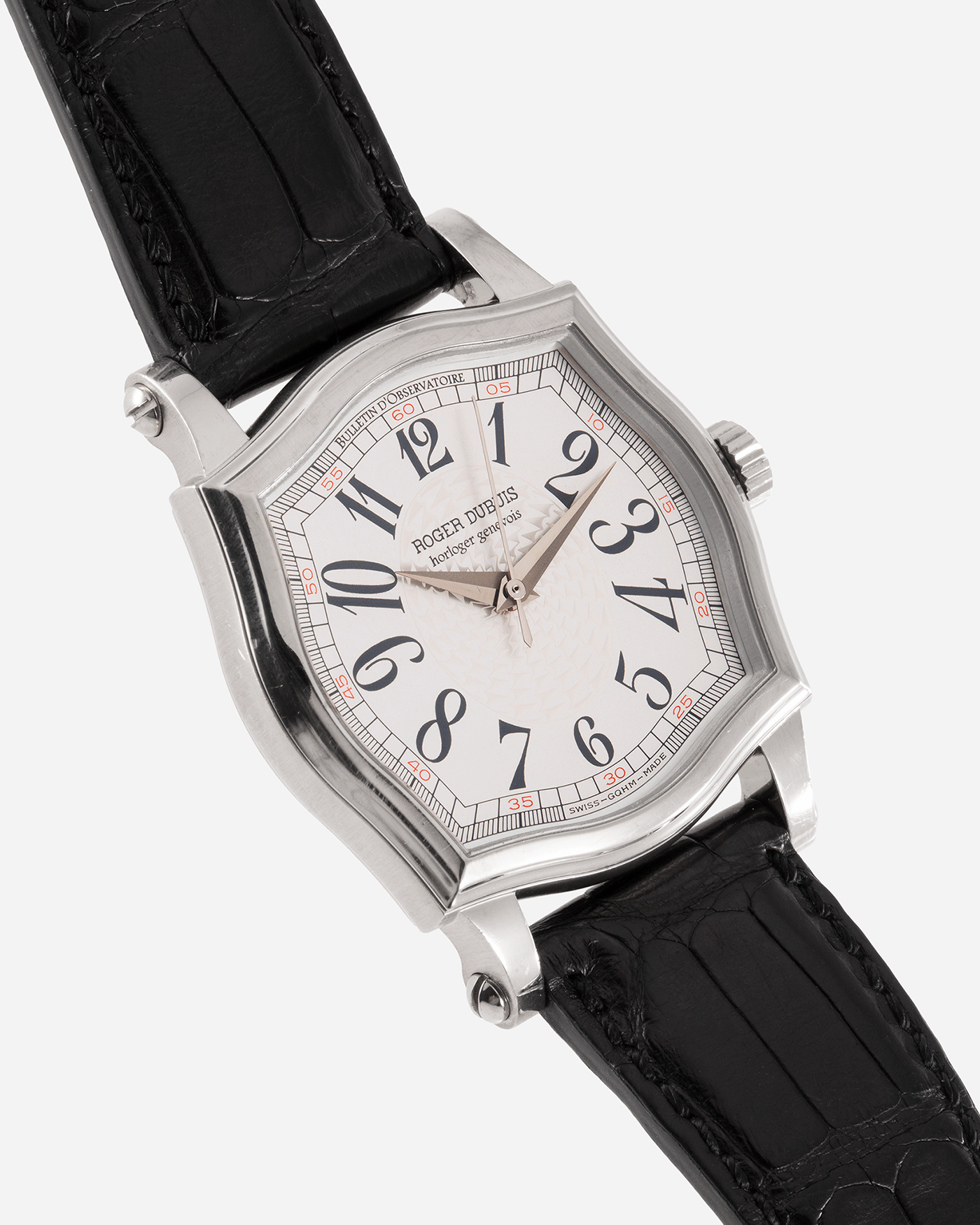 Brand: Roger Dubuis Year: 1990s Model: Sympathie 37 Material: 18k White Gold Movement: Cal RD 57 Case Diameter: 37mm Strap: Roger Dubuis Black Alligator with 18k White Gold Tang Buckle